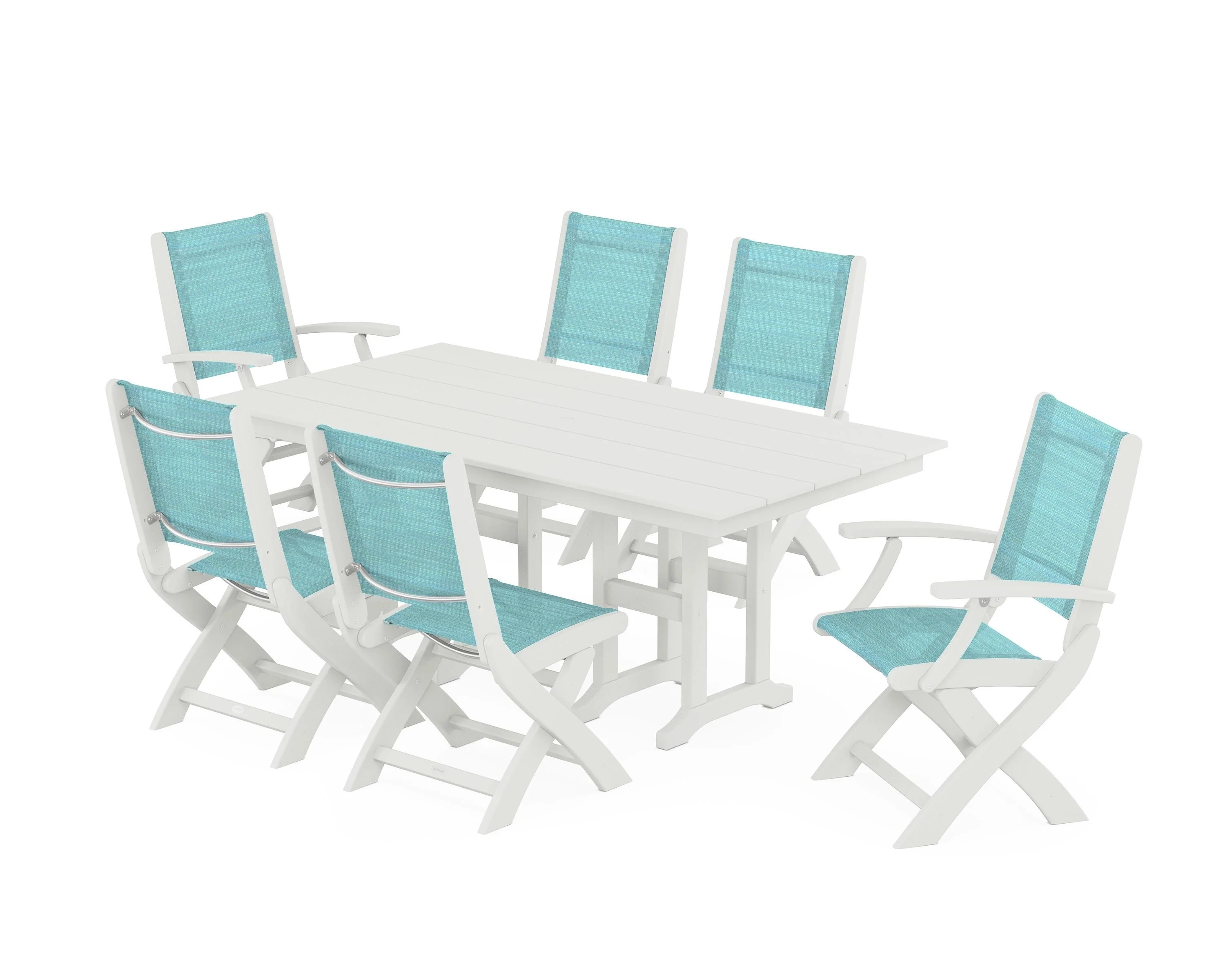 Coastal Folding Chair 7-Piece Farmhouse Dining Set - Image 112