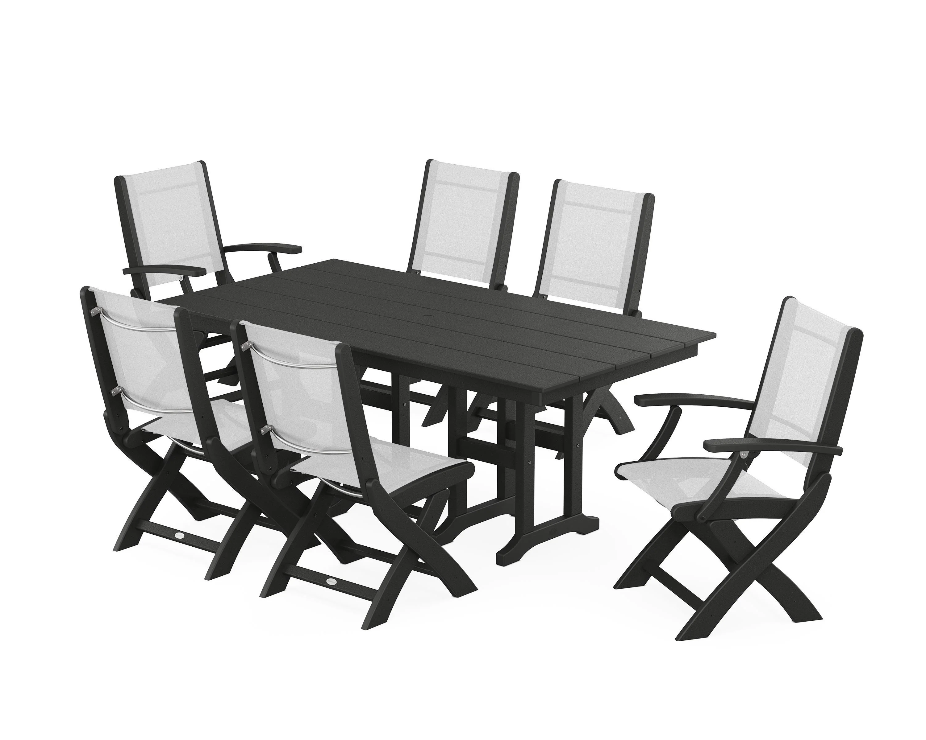 Coastal Folding Chair 7-Piece Farmhouse Dining Set - Image 113