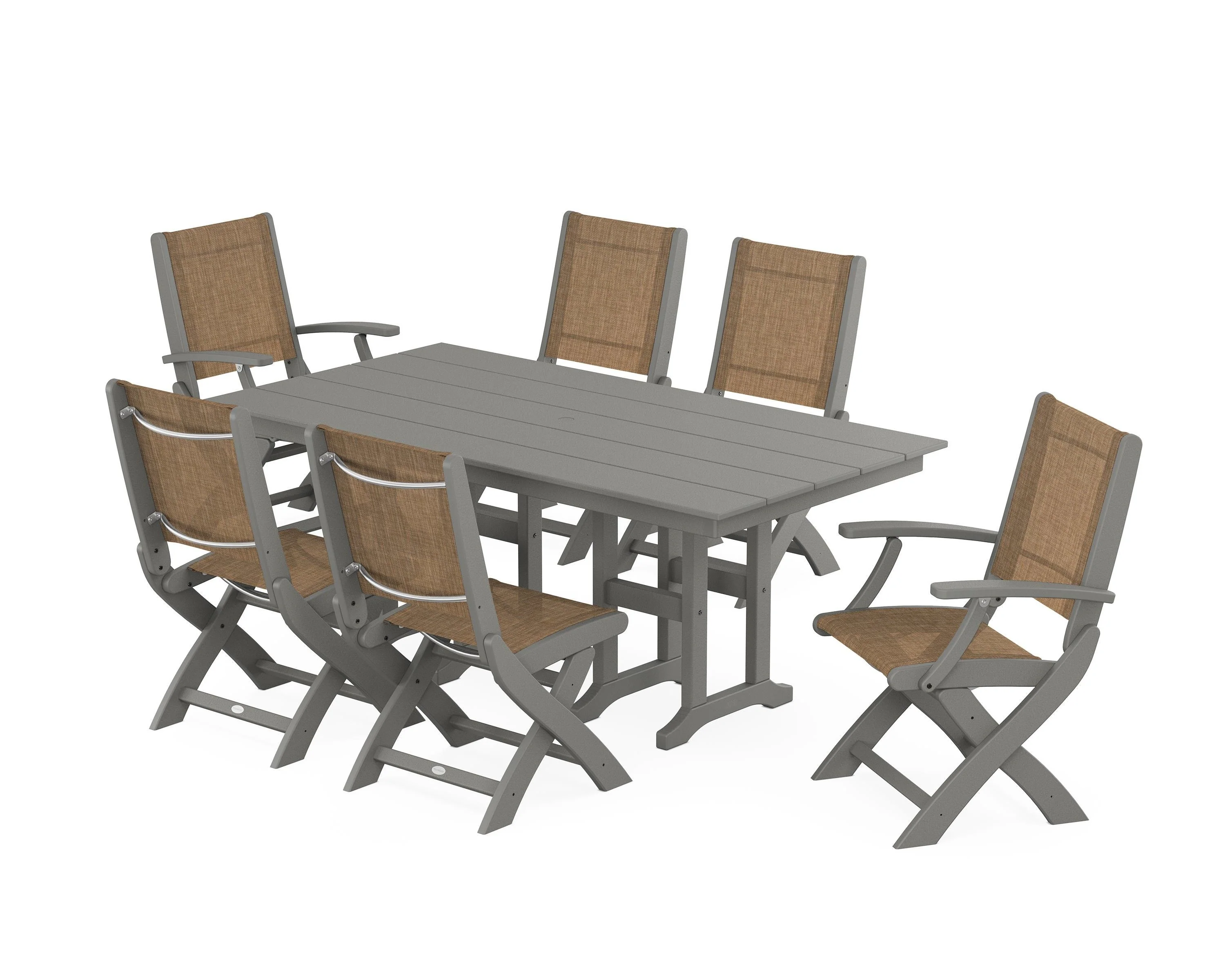 Coastal Folding Chair 7-Piece Farmhouse Dining Set - Image 114