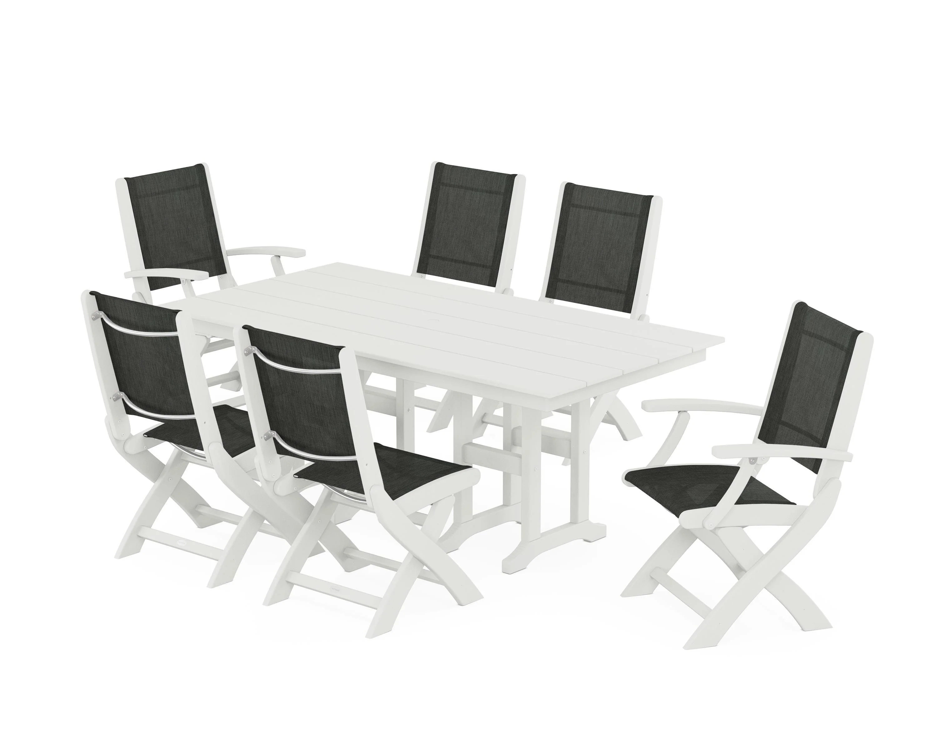 Coastal Folding Chair 7-Piece Farmhouse Dining Set - Image 115