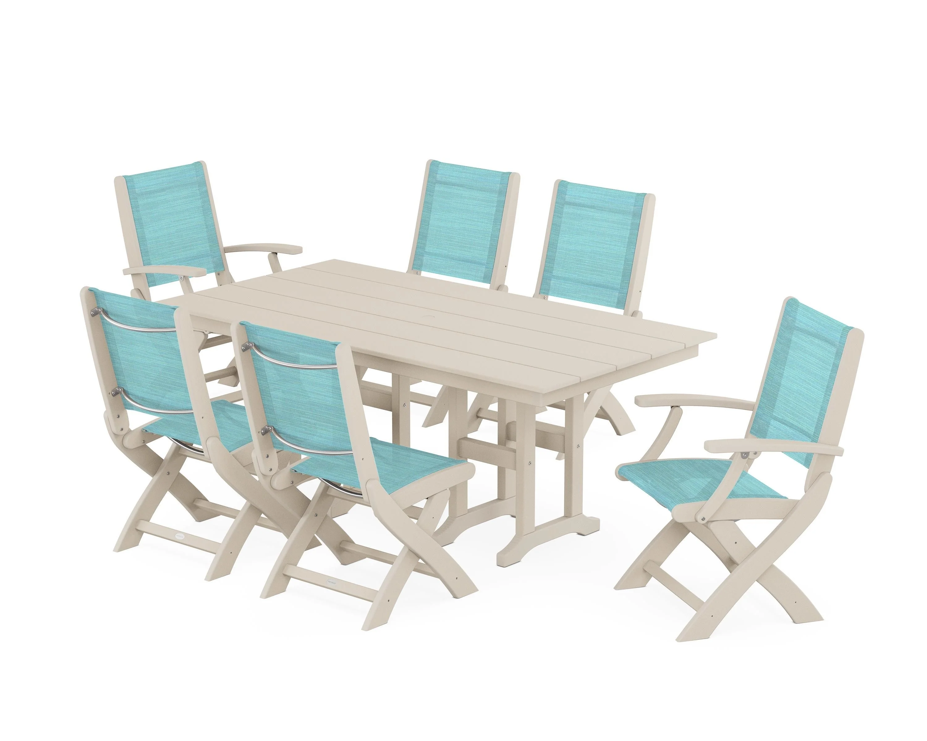 Coastal Folding Chair 7-Piece Farmhouse Dining Set - Image 116