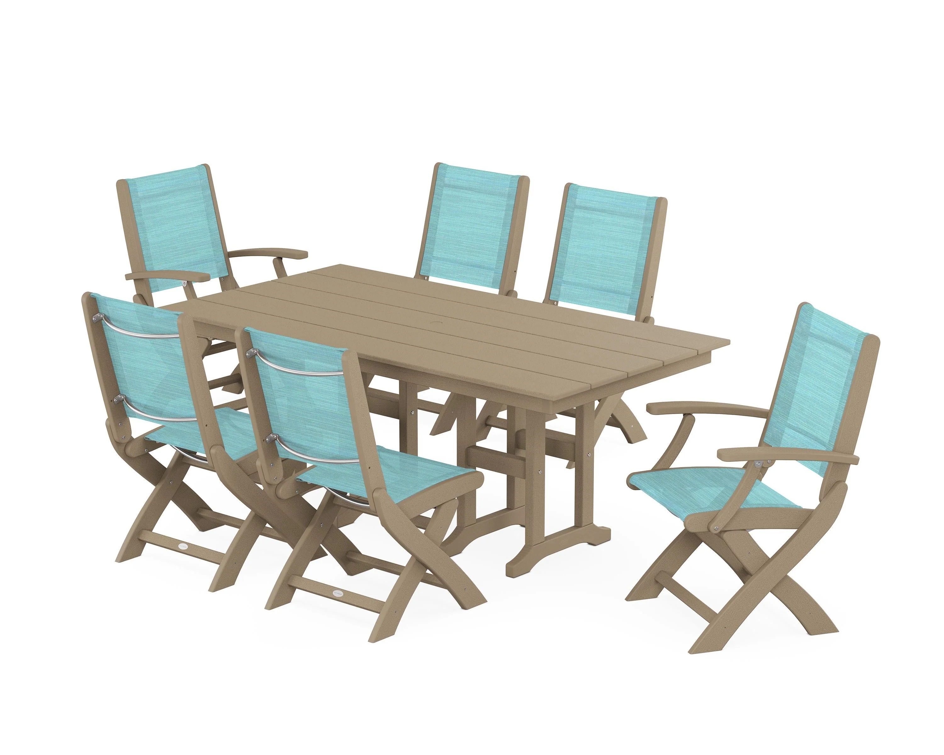 Coastal Folding Chair 7-Piece Farmhouse Dining Set - Image 118