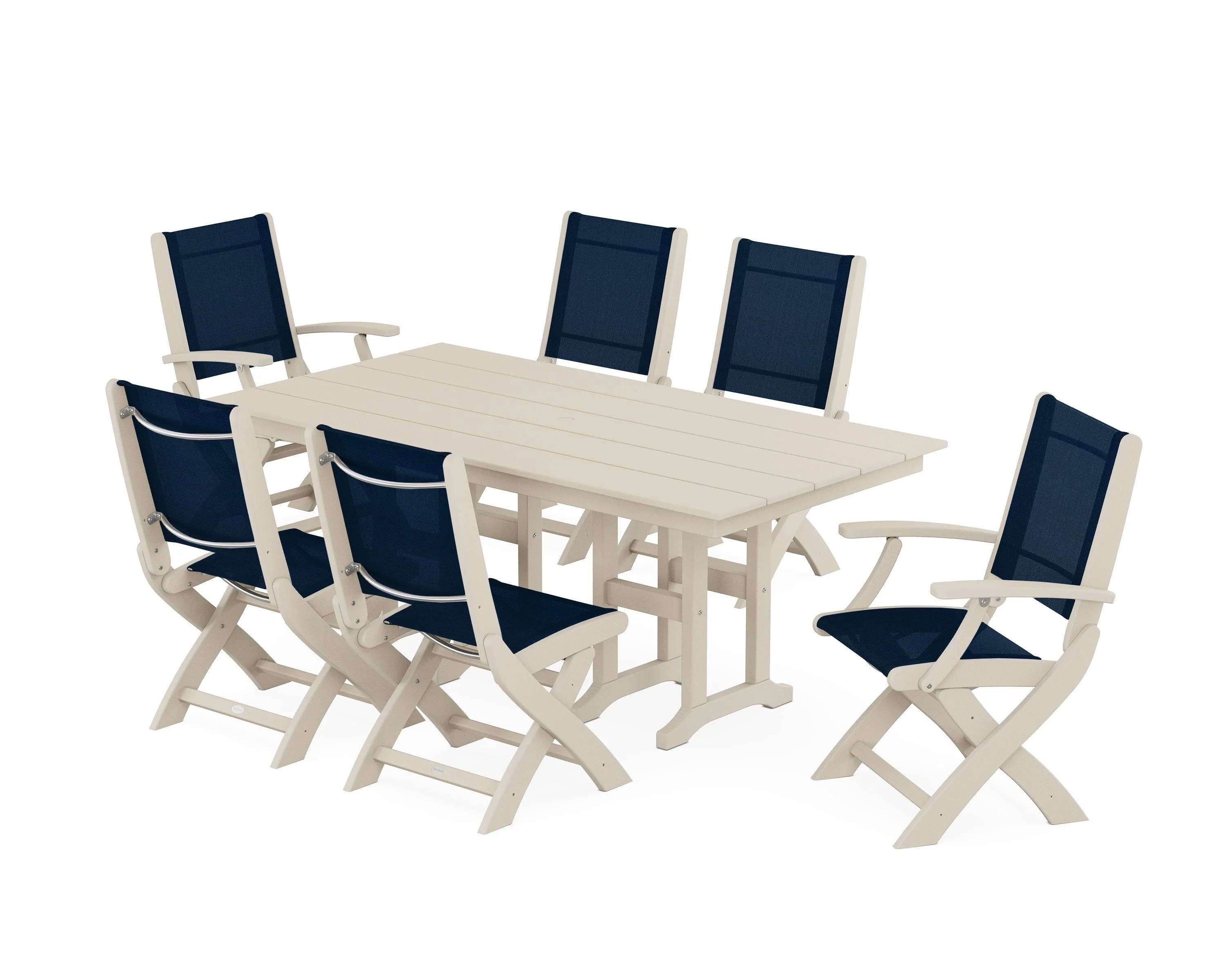 Coastal Folding Chair 7-Piece Farmhouse Dining Set - Image 119