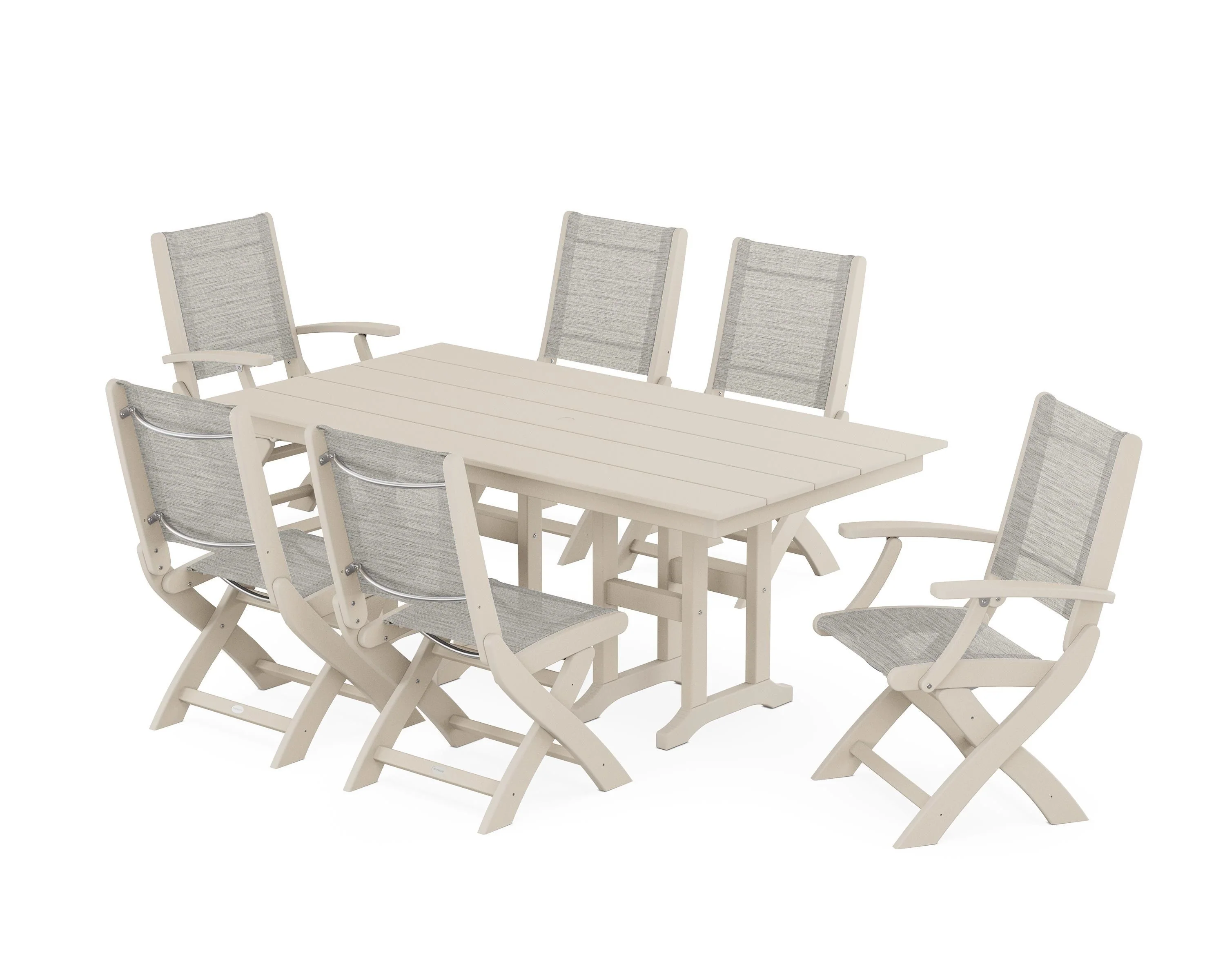 Coastal Folding Chair 7-Piece Farmhouse Dining Set - Image 12
