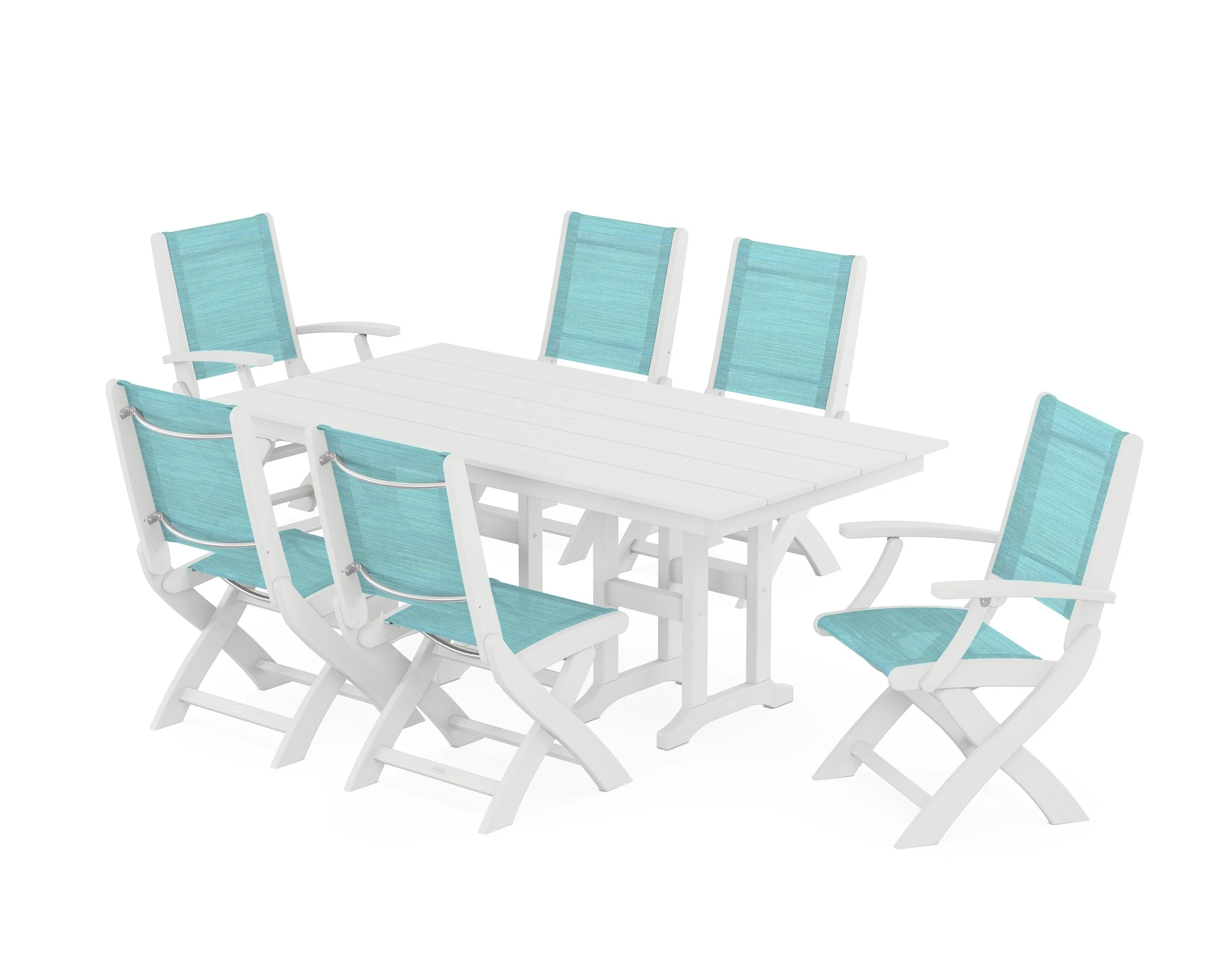 Coastal Folding Chair 7-Piece Farmhouse Dining Set - Image 120