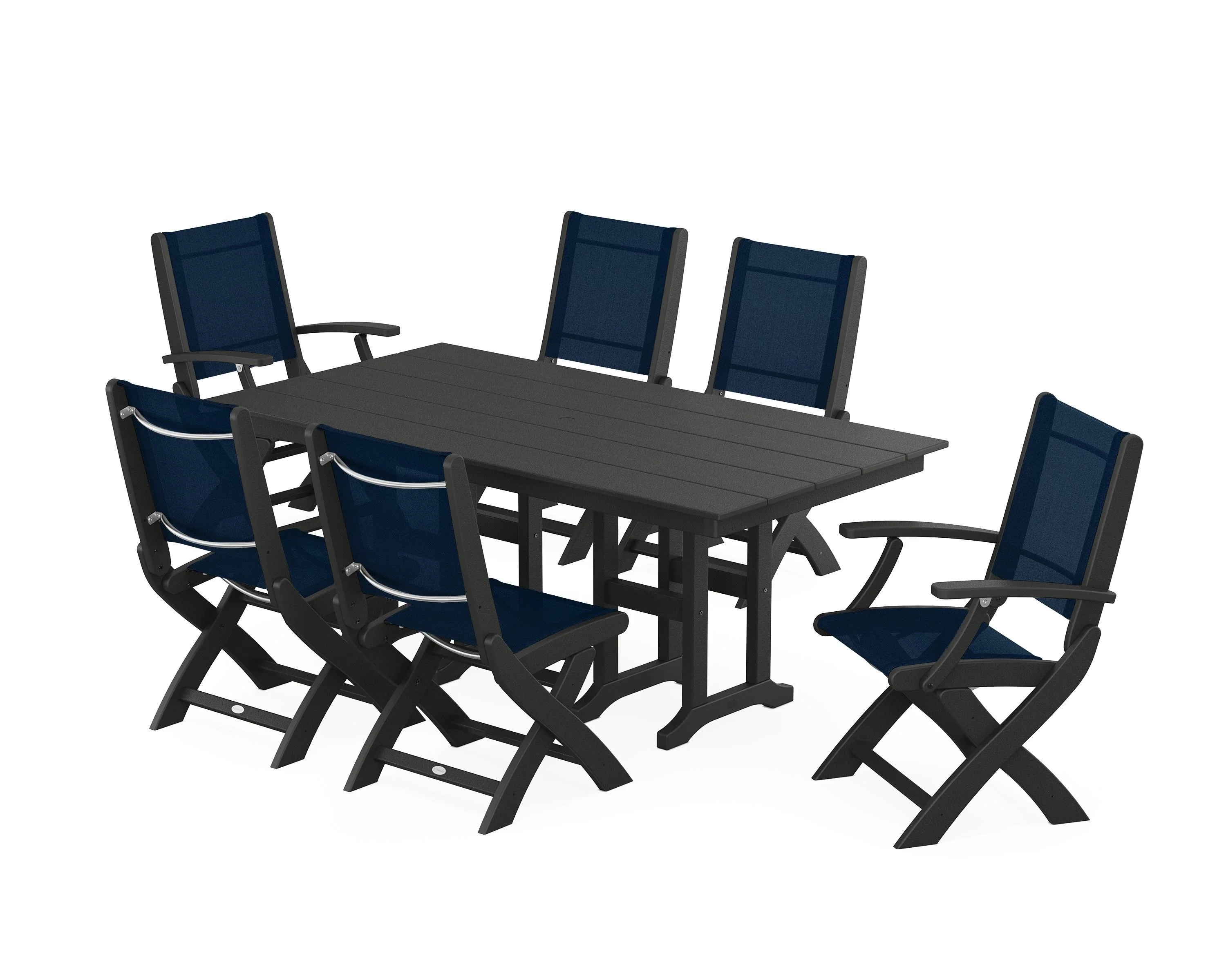 Coastal Folding Chair 7-Piece Farmhouse Dining Set - Image 121
