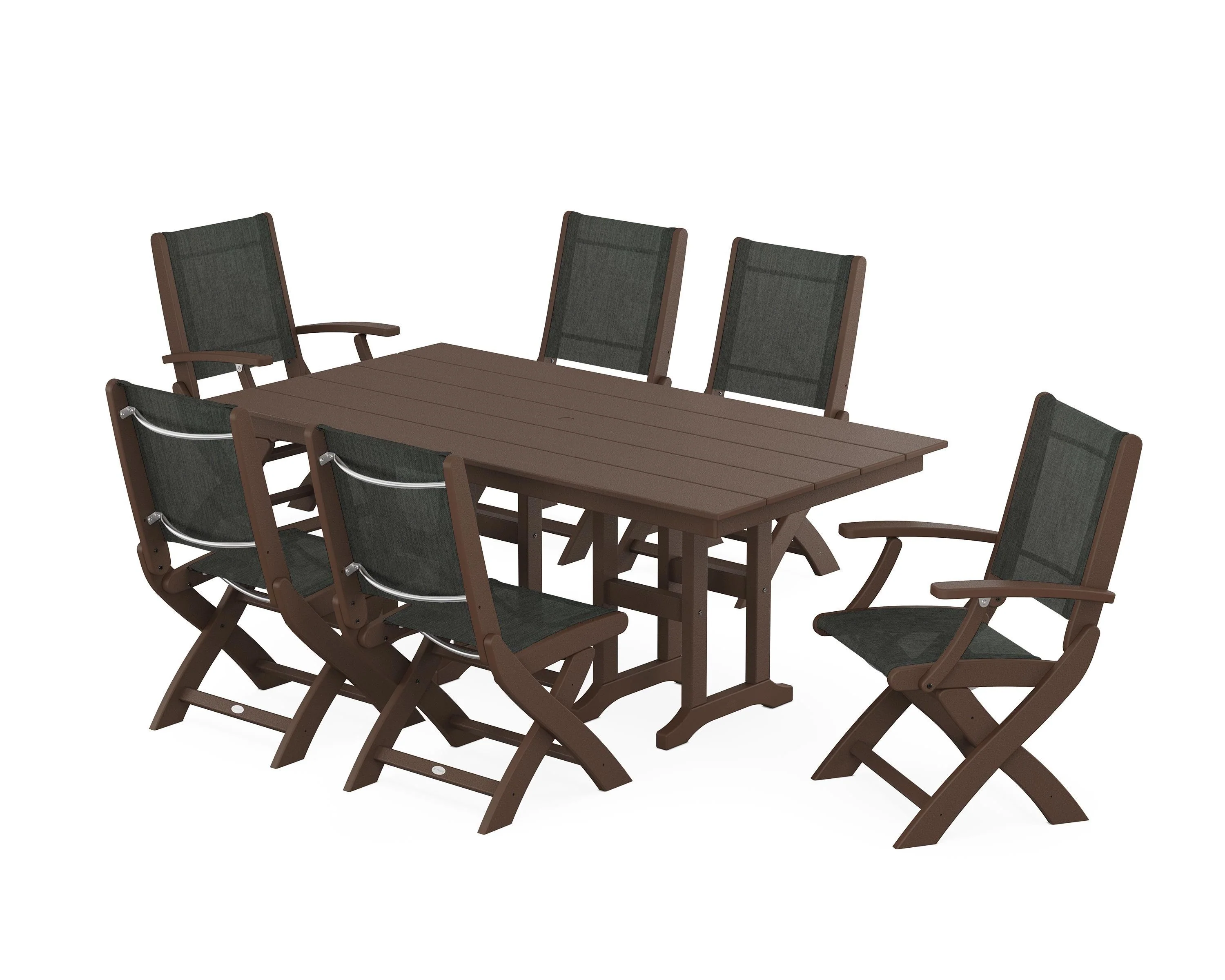 Coastal Folding Chair 7-Piece Farmhouse Dining Set - Image 122