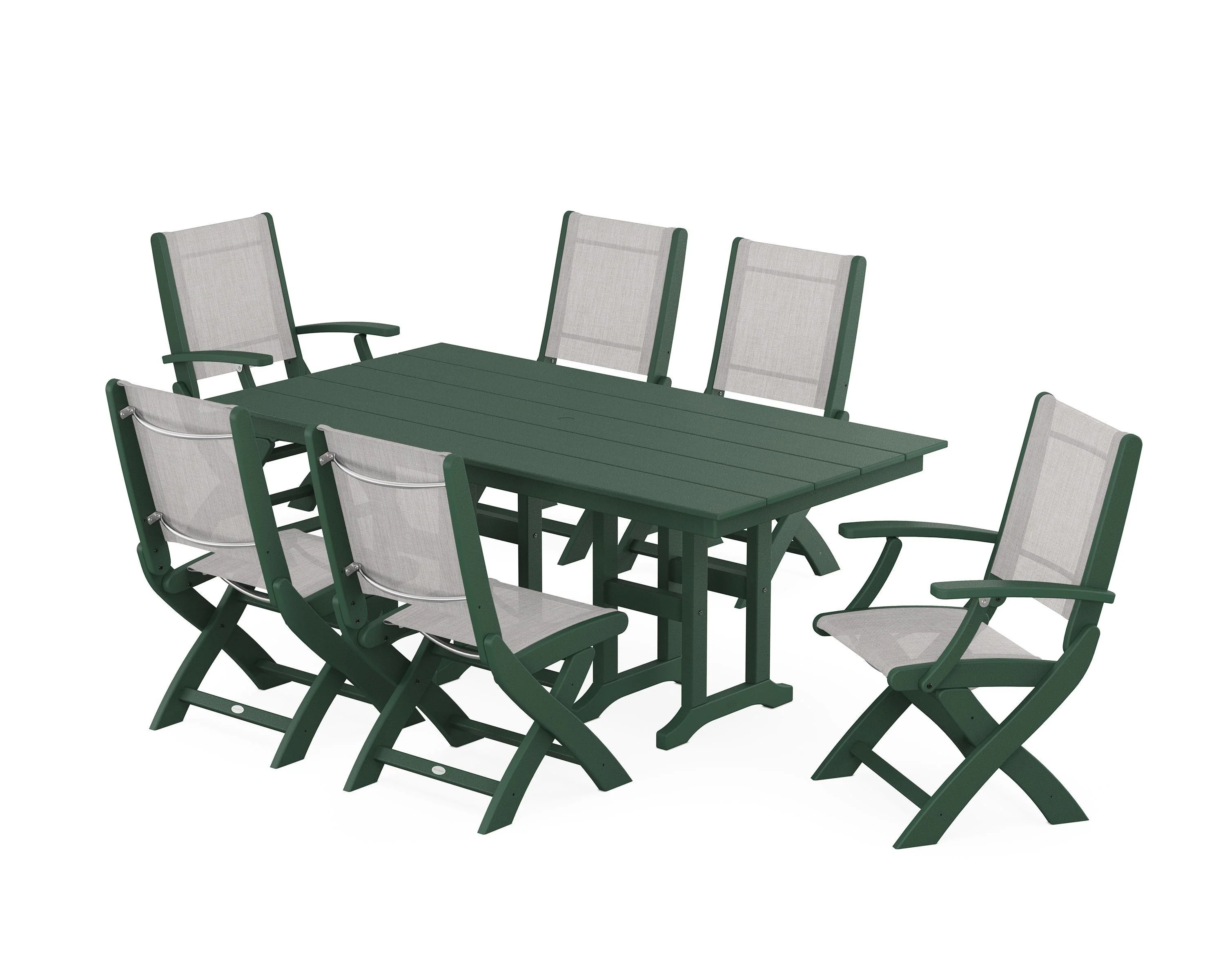 Coastal Folding Chair 7-Piece Farmhouse Dining Set - Image 16