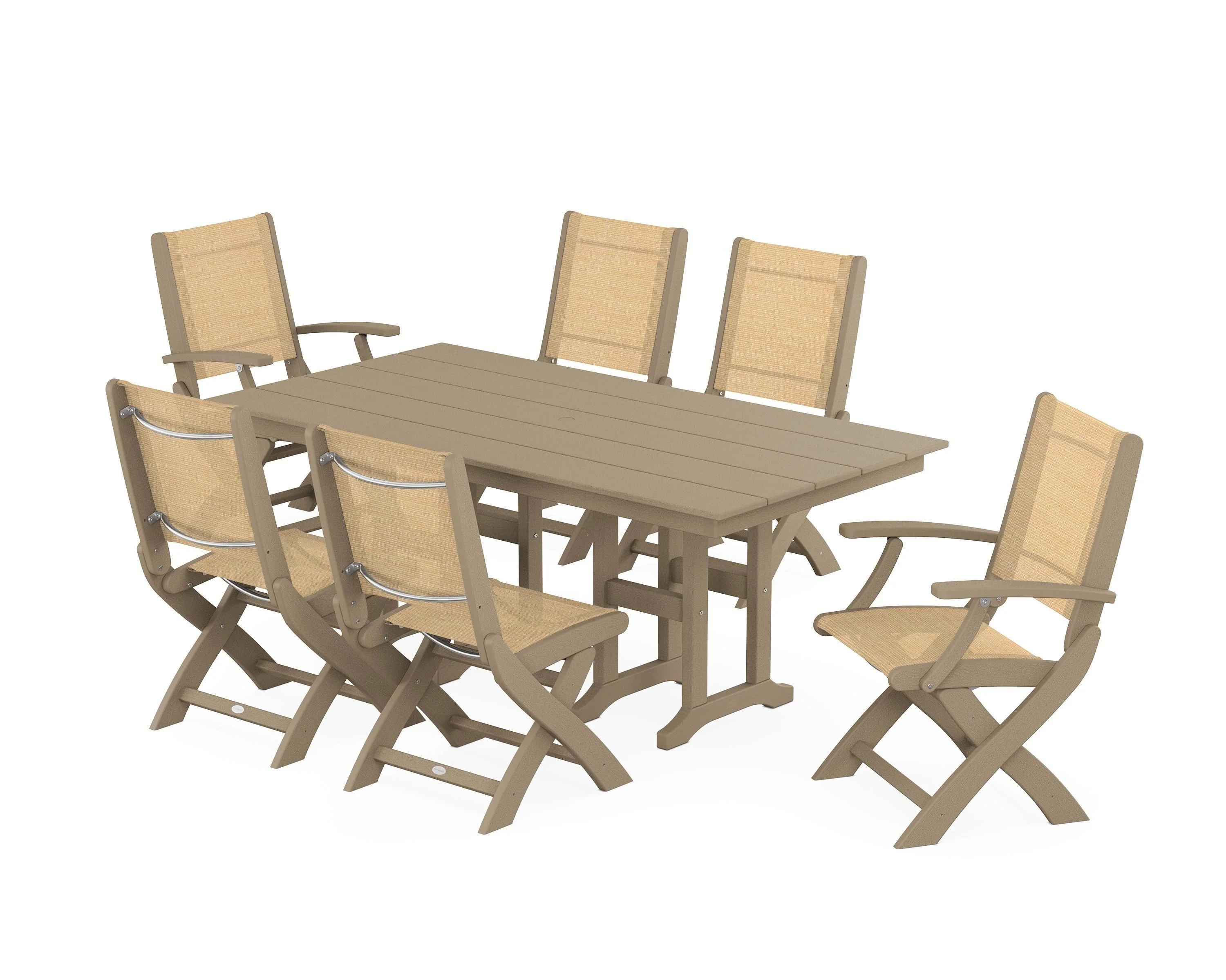 Coastal Folding Chair 7-Piece Farmhouse Dining Set - Image 18
