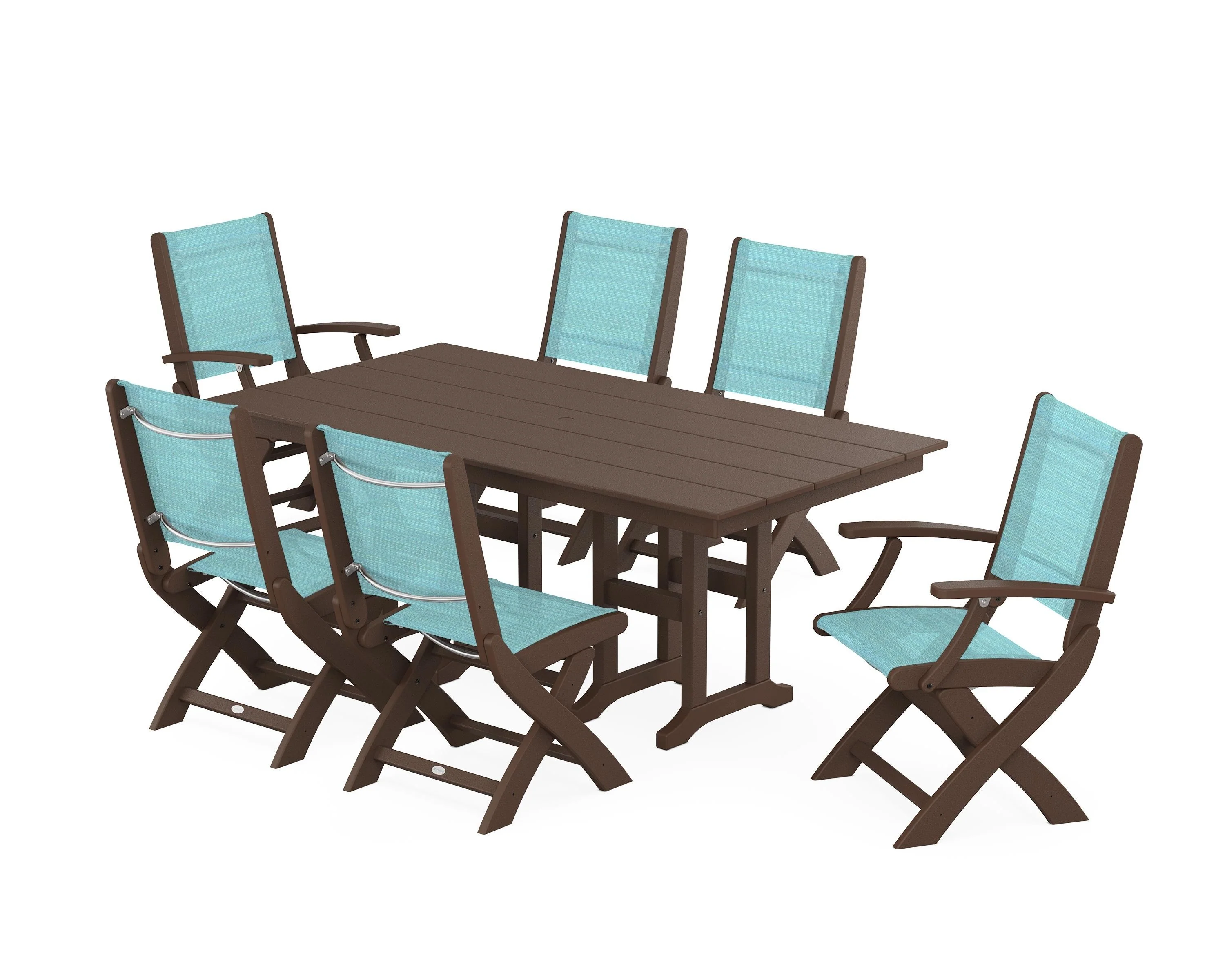 Coastal Folding Chair 7-Piece Farmhouse Dining Set - Image 19