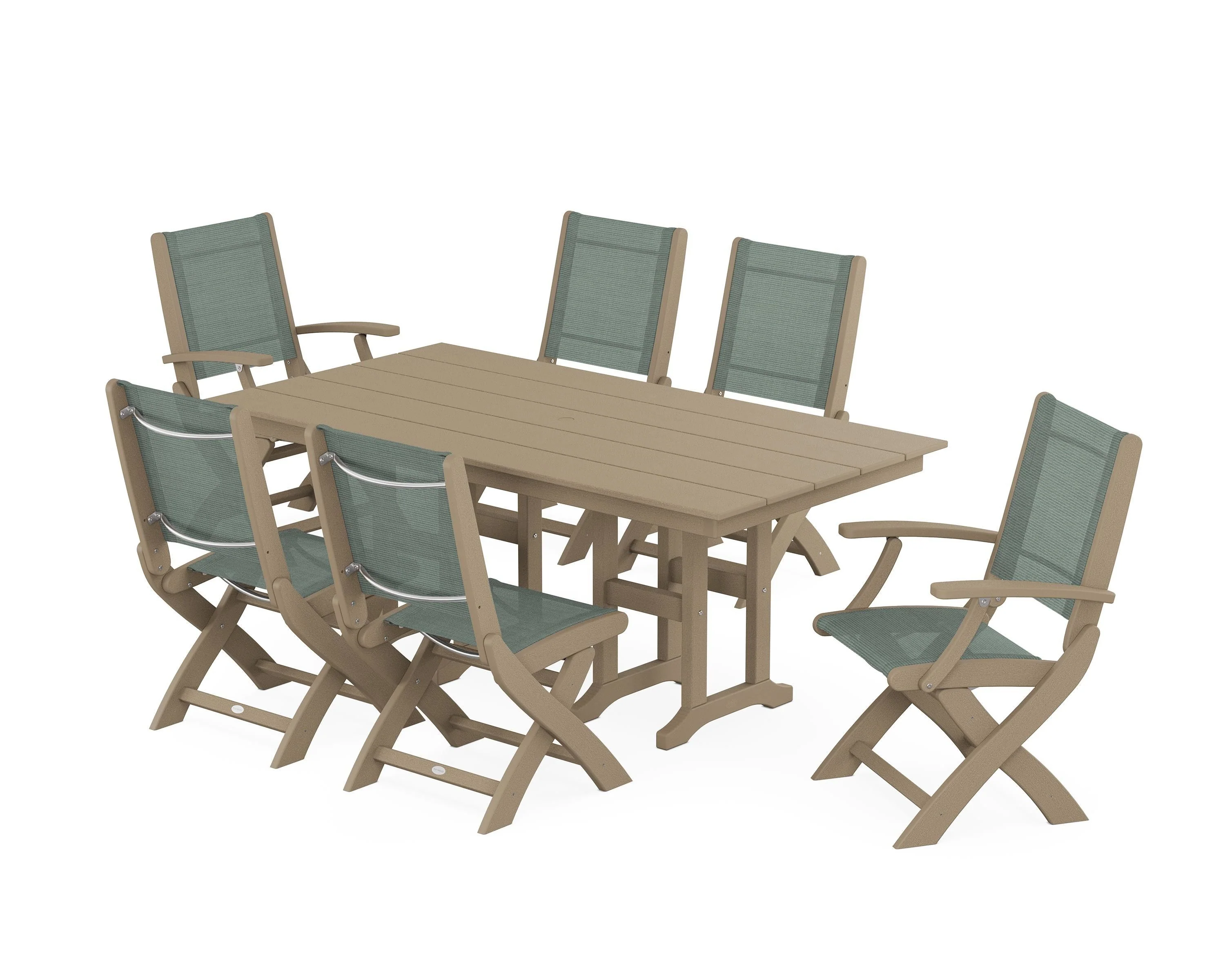 Coastal Folding Chair 7-Piece Farmhouse Dining Set - Image 21