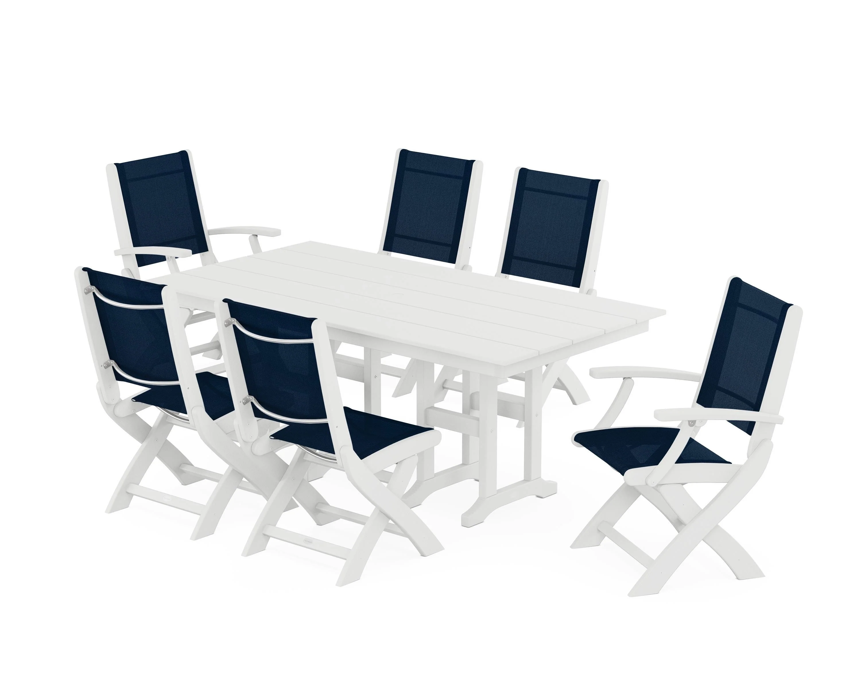 Coastal Folding Chair 7-Piece Farmhouse Dining Set - Image 23