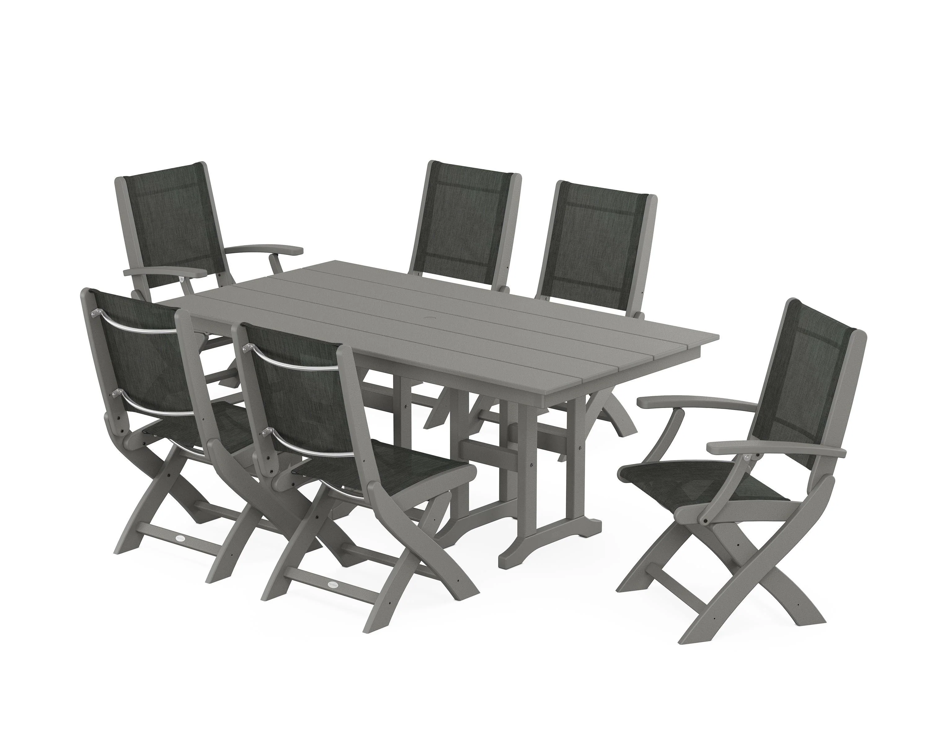 Coastal Folding Chair 7-Piece Farmhouse Dining Set - Image 24
