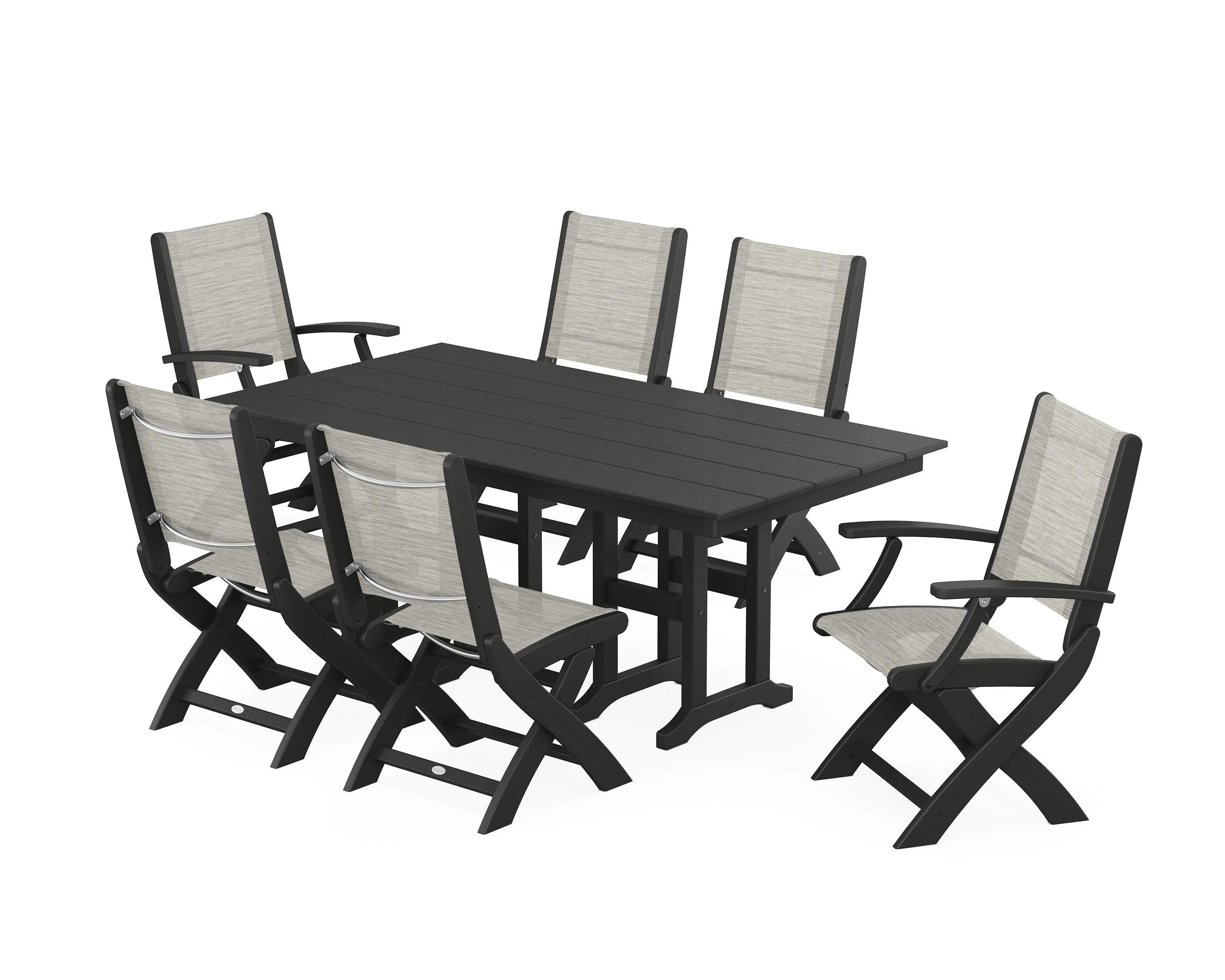 Coastal Folding Chair 7-Piece Farmhouse Dining Set - Image 25