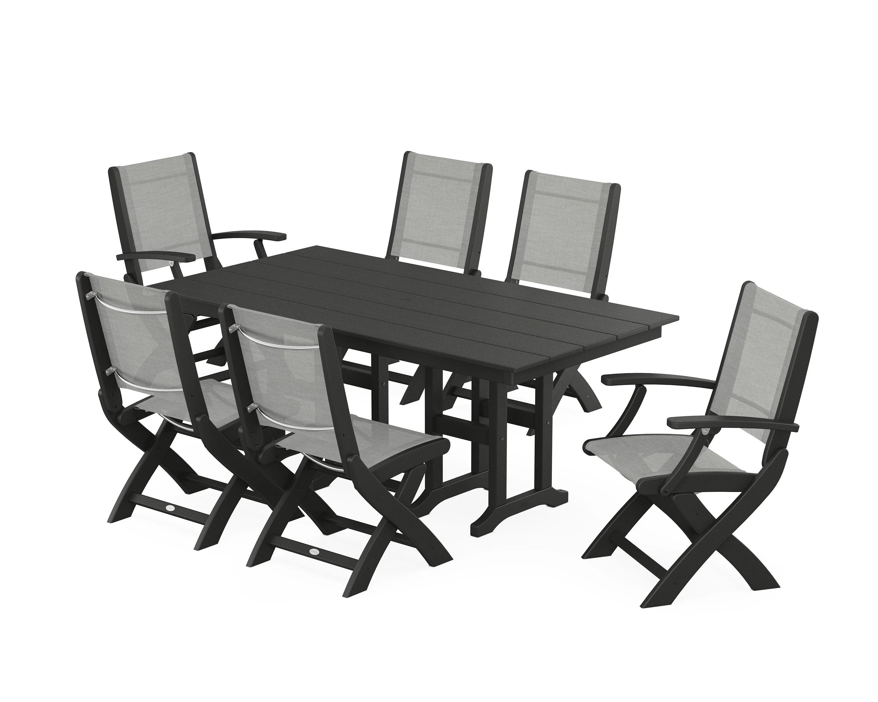 Coastal Folding Chair 7-Piece Farmhouse Dining Set - Image 28