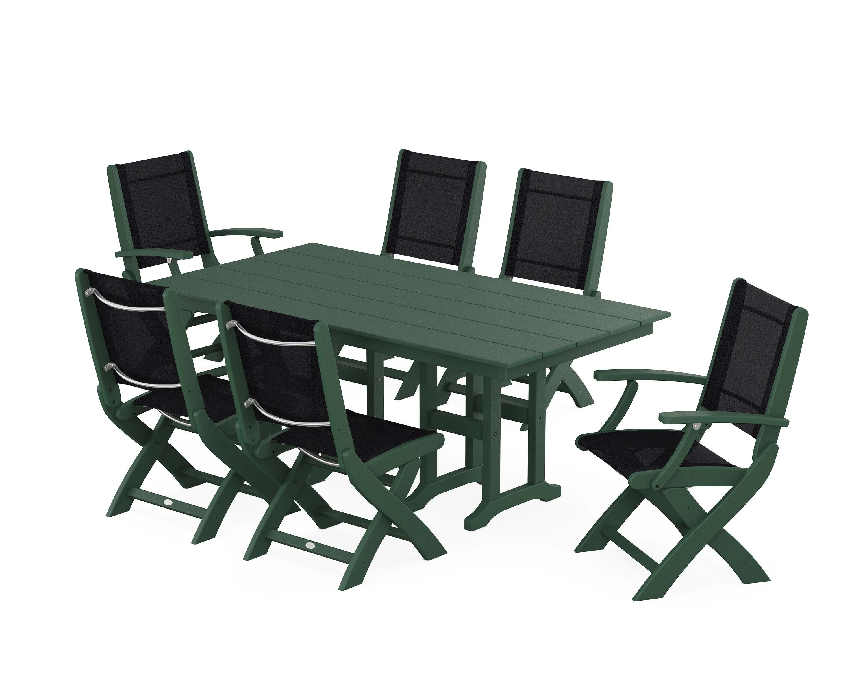 Coastal Folding Chair 7-Piece Farmhouse Dining Set - Image 30