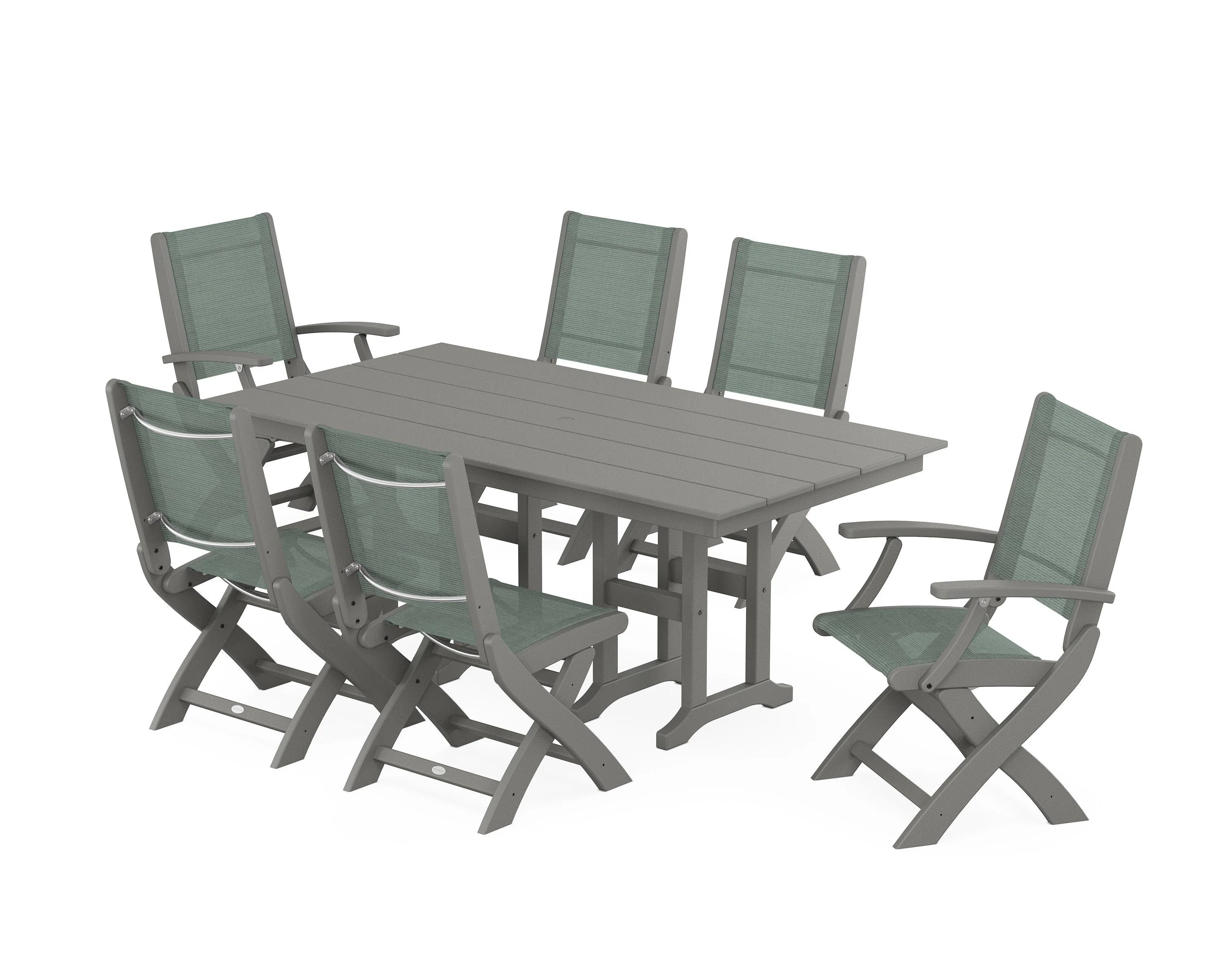 Coastal Folding Chair 7-Piece Farmhouse Dining Set - Image 31