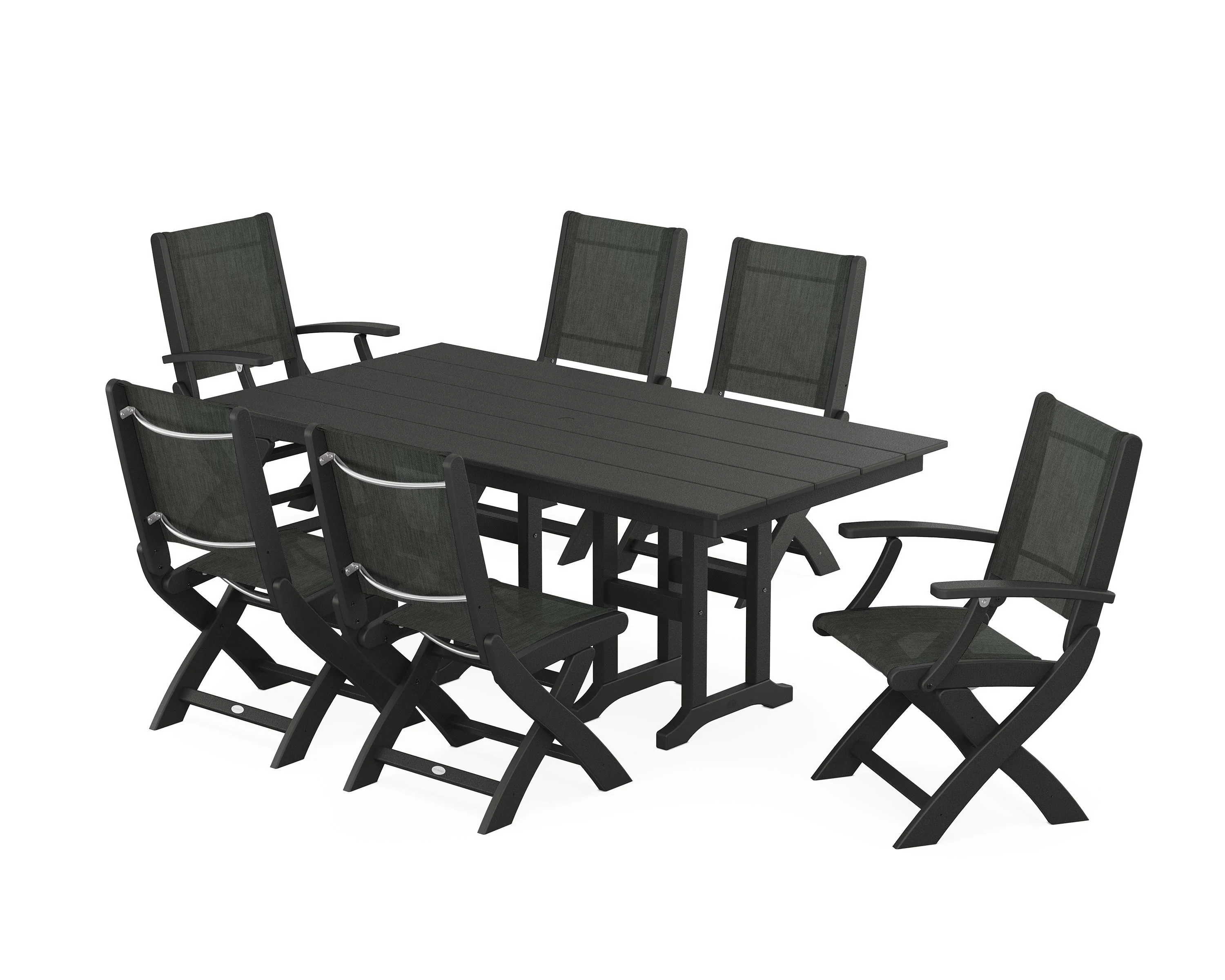 Coastal Folding Chair 7-Piece Farmhouse Dining Set - Image 32