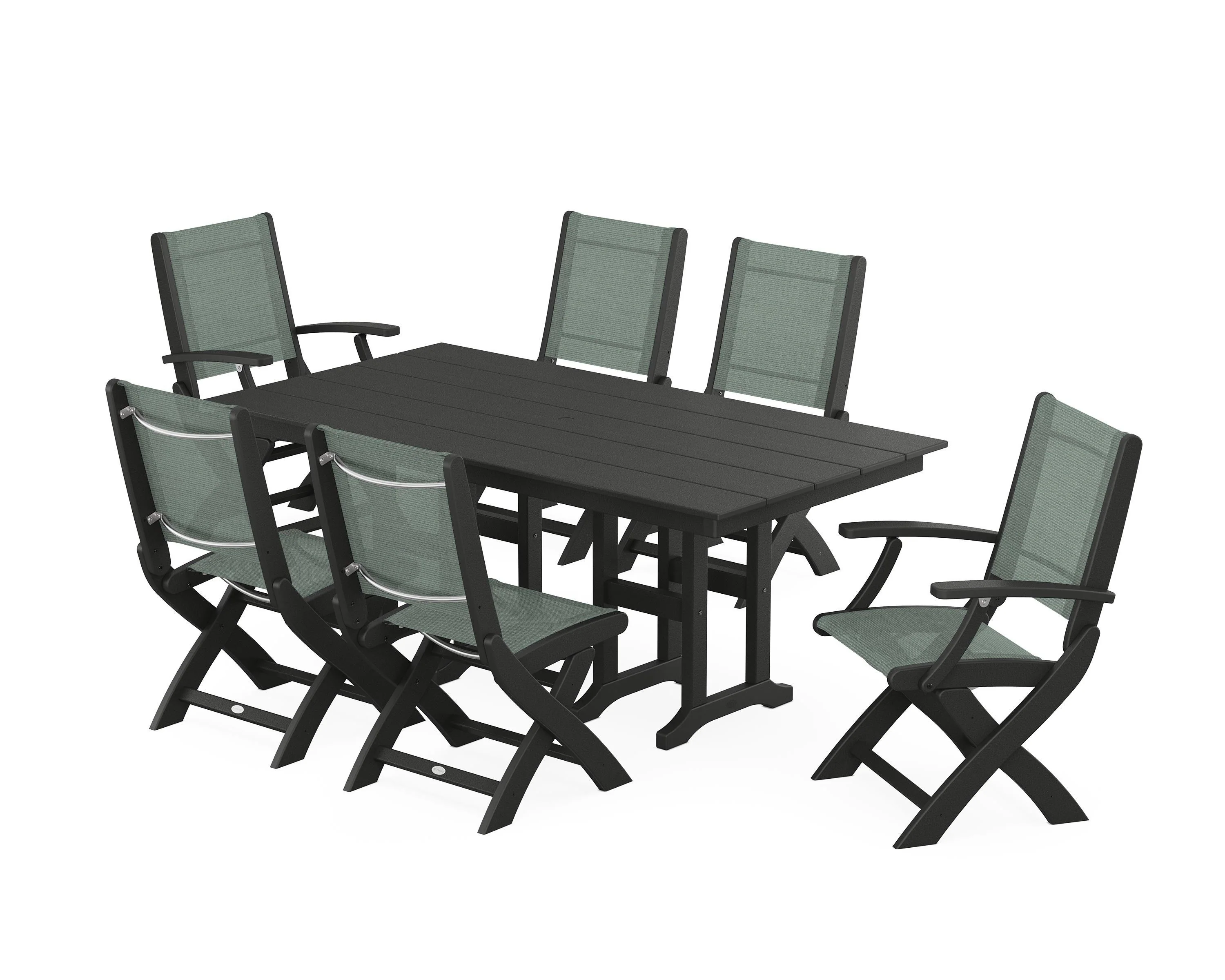 Coastal Folding Chair 7-Piece Farmhouse Dining Set - Image 33