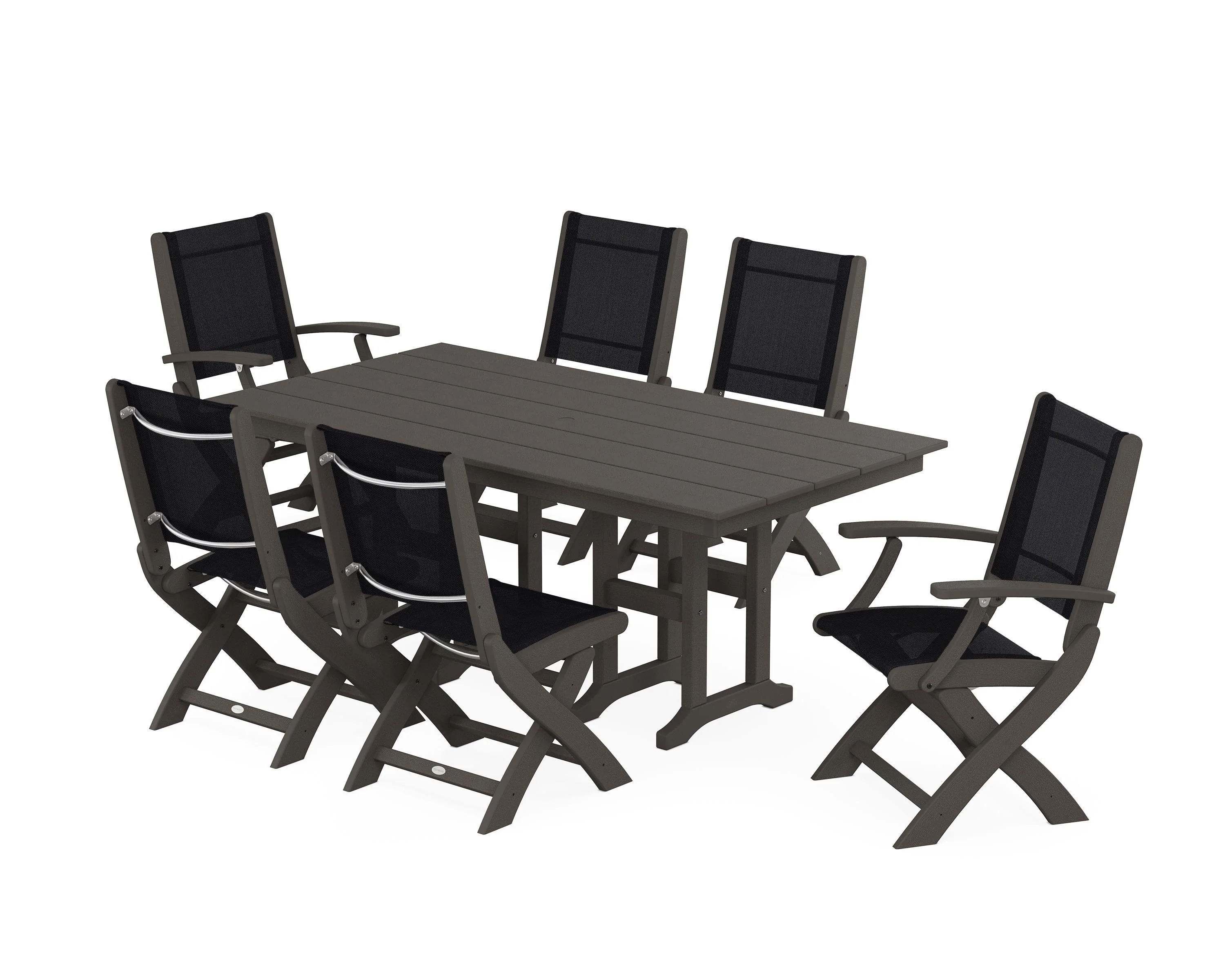 Coastal Folding Chair 7-Piece Farmhouse Dining Set - Image 34