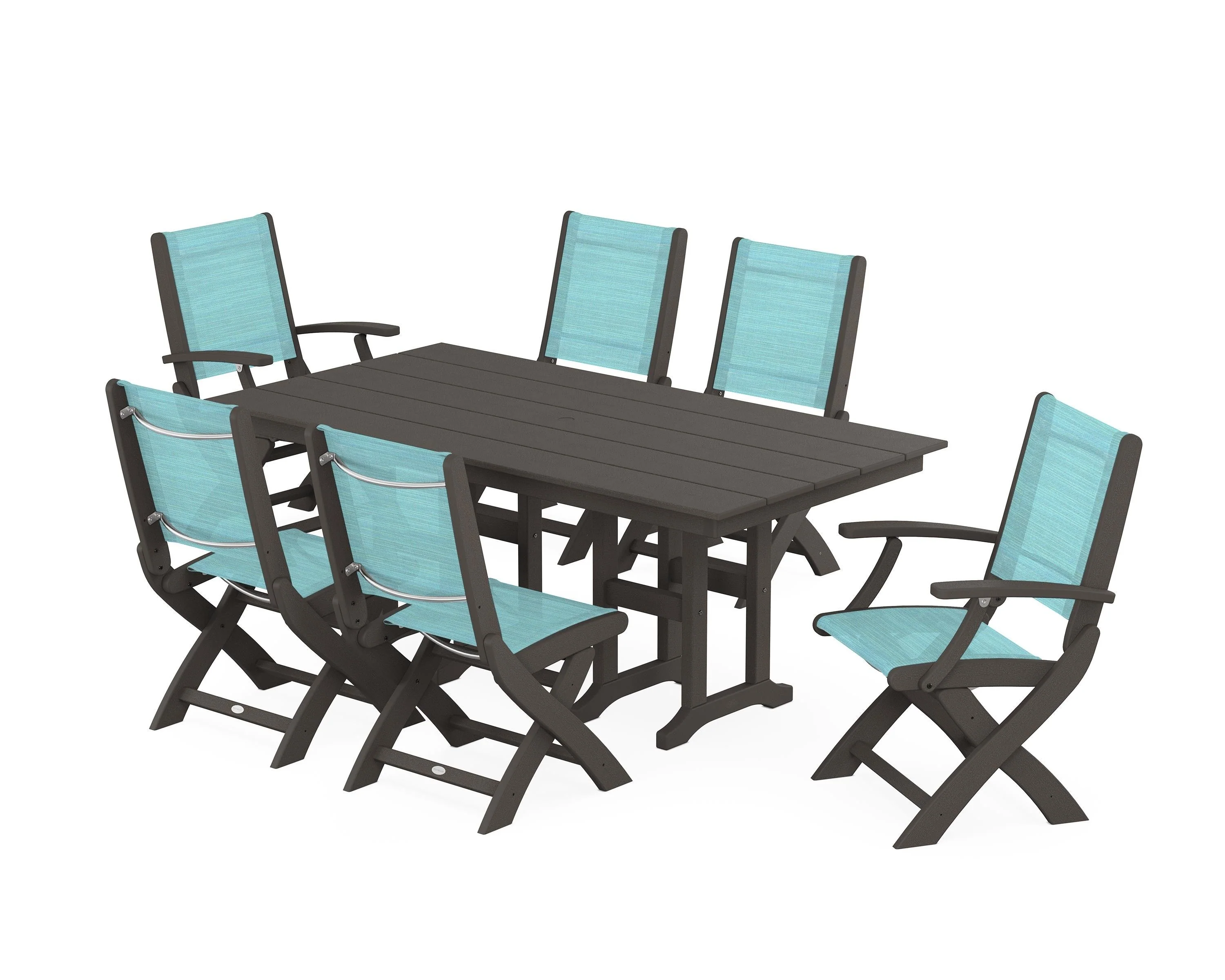 Coastal Folding Chair 7-Piece Farmhouse Dining Set - Image 36