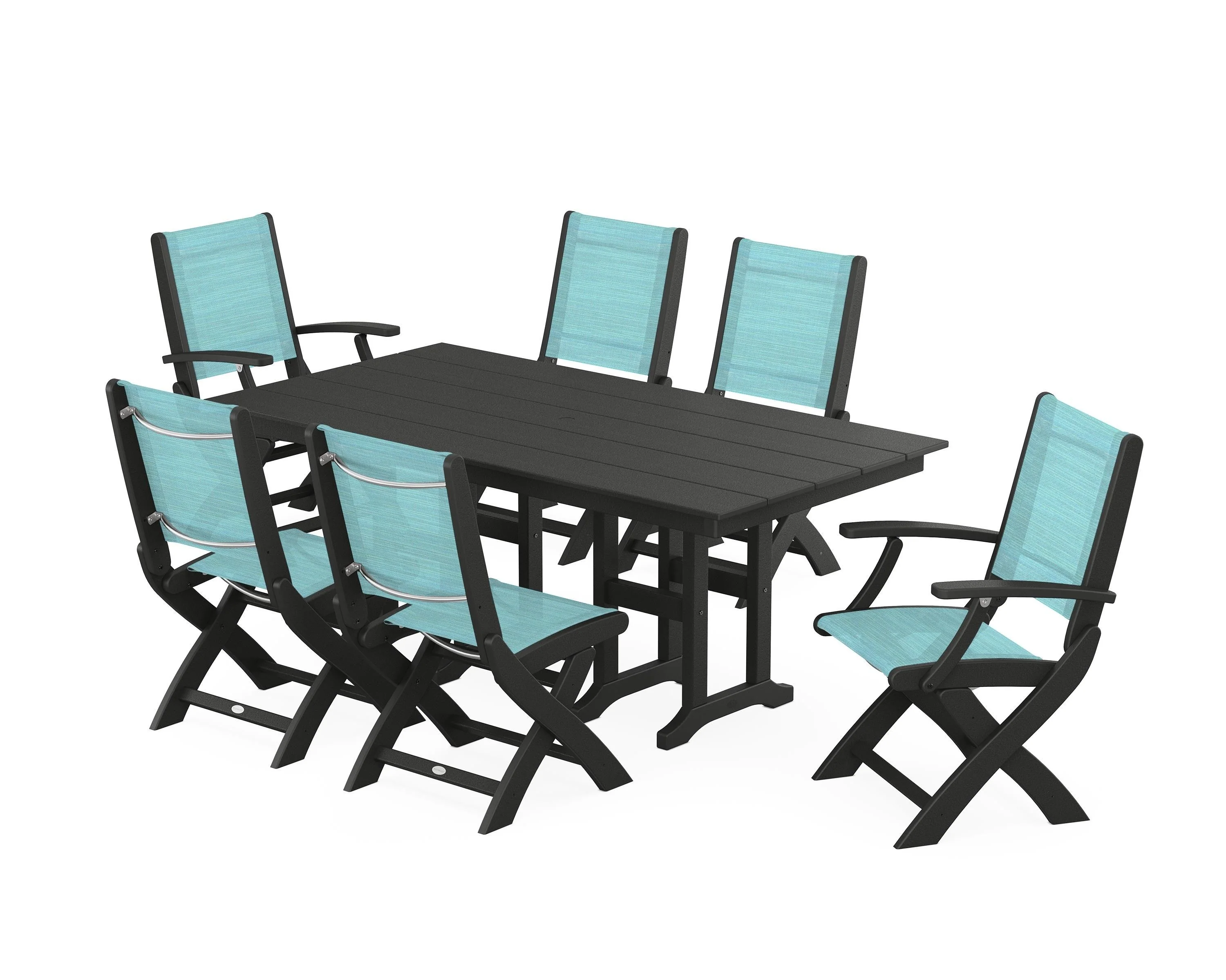 Coastal Folding Chair 7-Piece Farmhouse Dining Set - Image 37