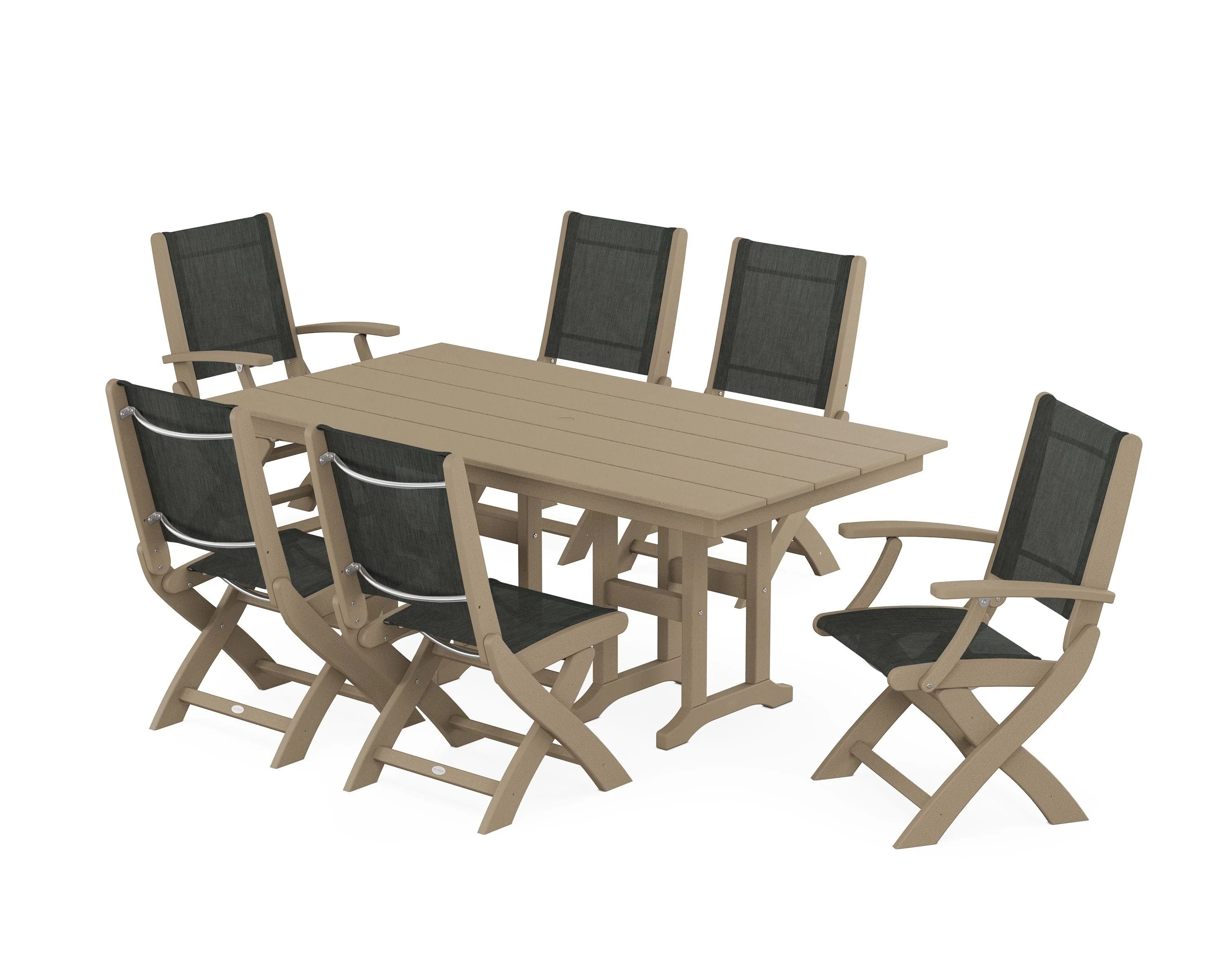 Coastal Folding Chair 7-Piece Farmhouse Dining Set - Image 39