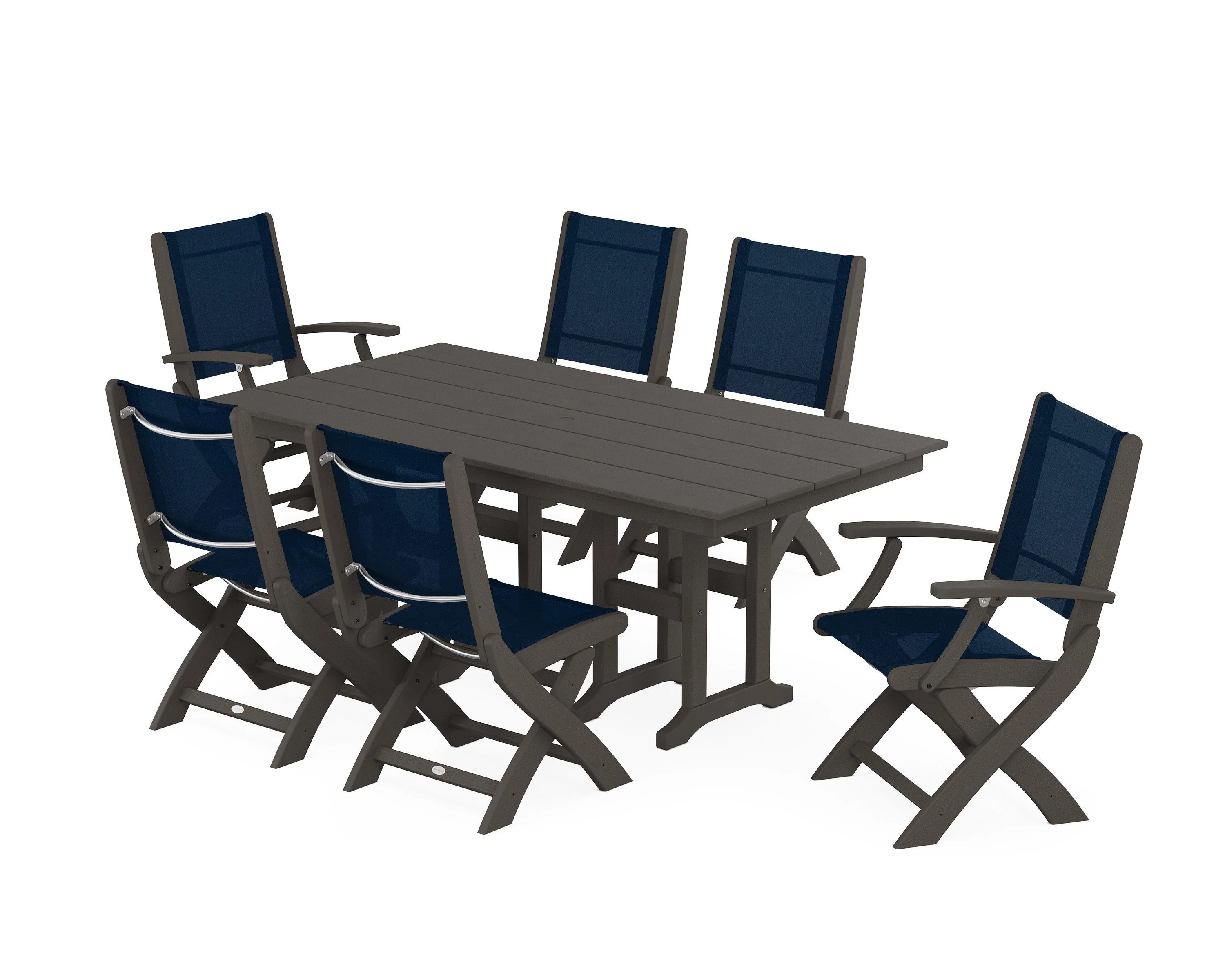 Coastal Folding Chair 7-Piece Farmhouse Dining Set - Image 4