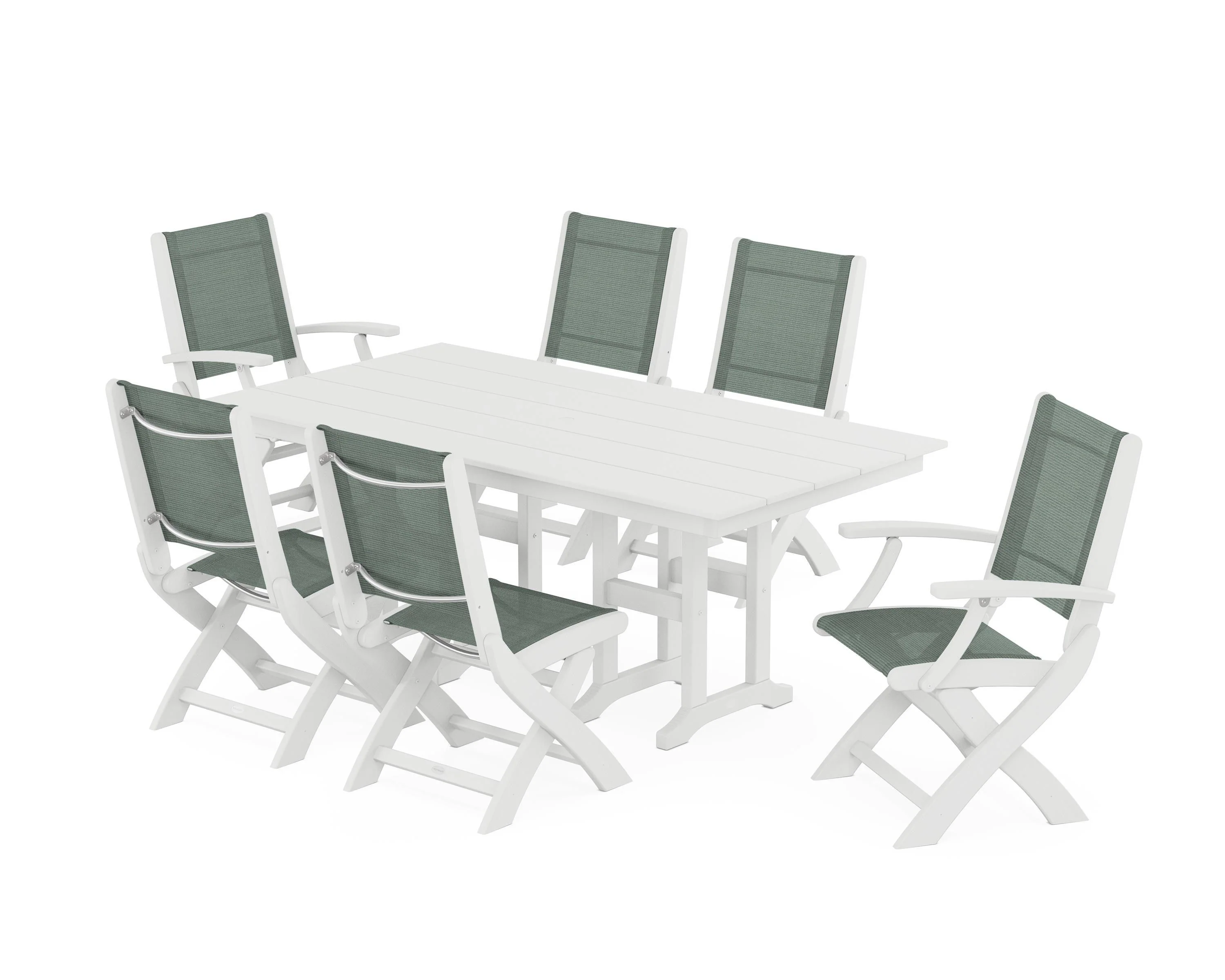 Coastal Folding Chair 7-Piece Farmhouse Dining Set - Image 41
