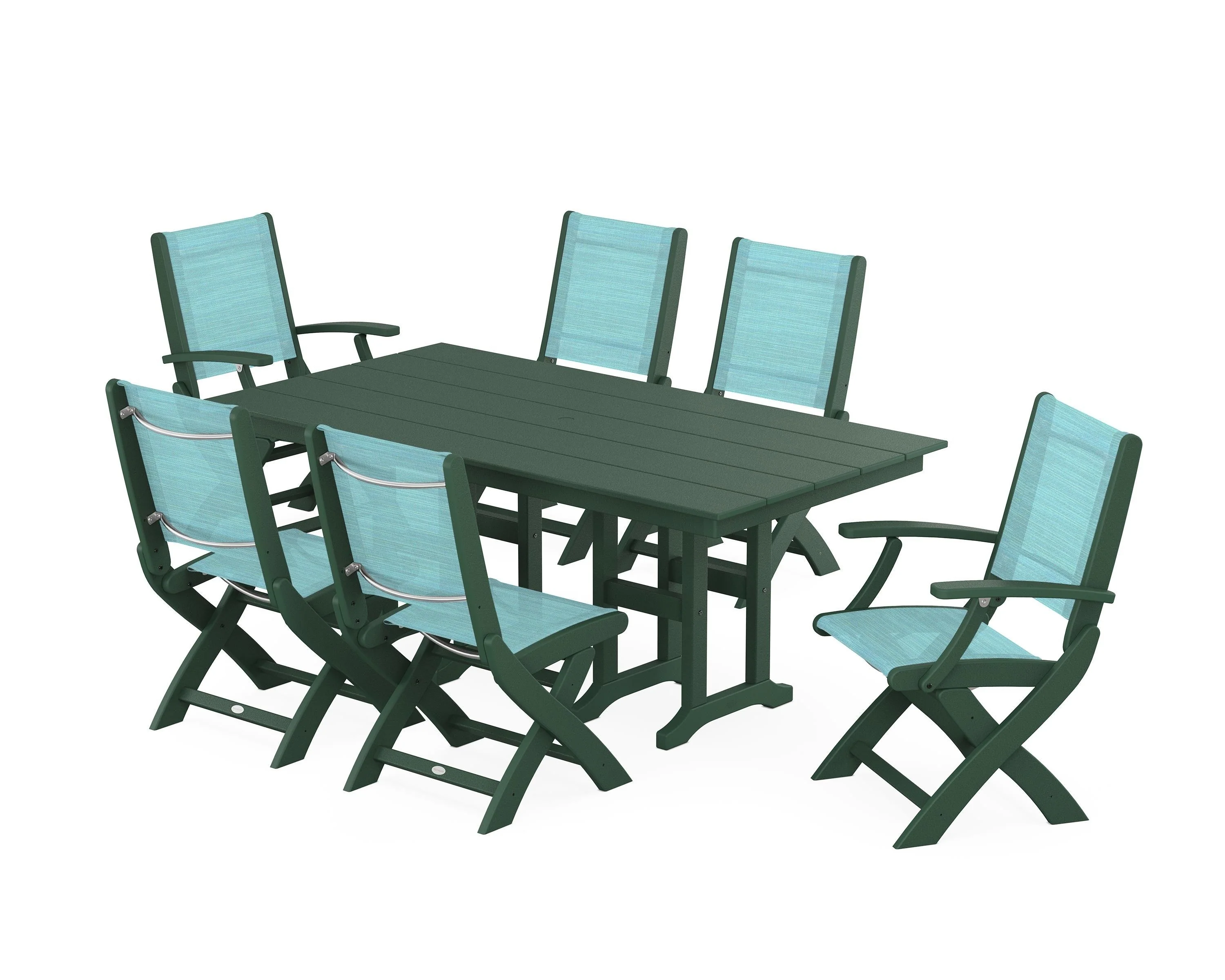 Coastal Folding Chair 7-Piece Farmhouse Dining Set - Image 42