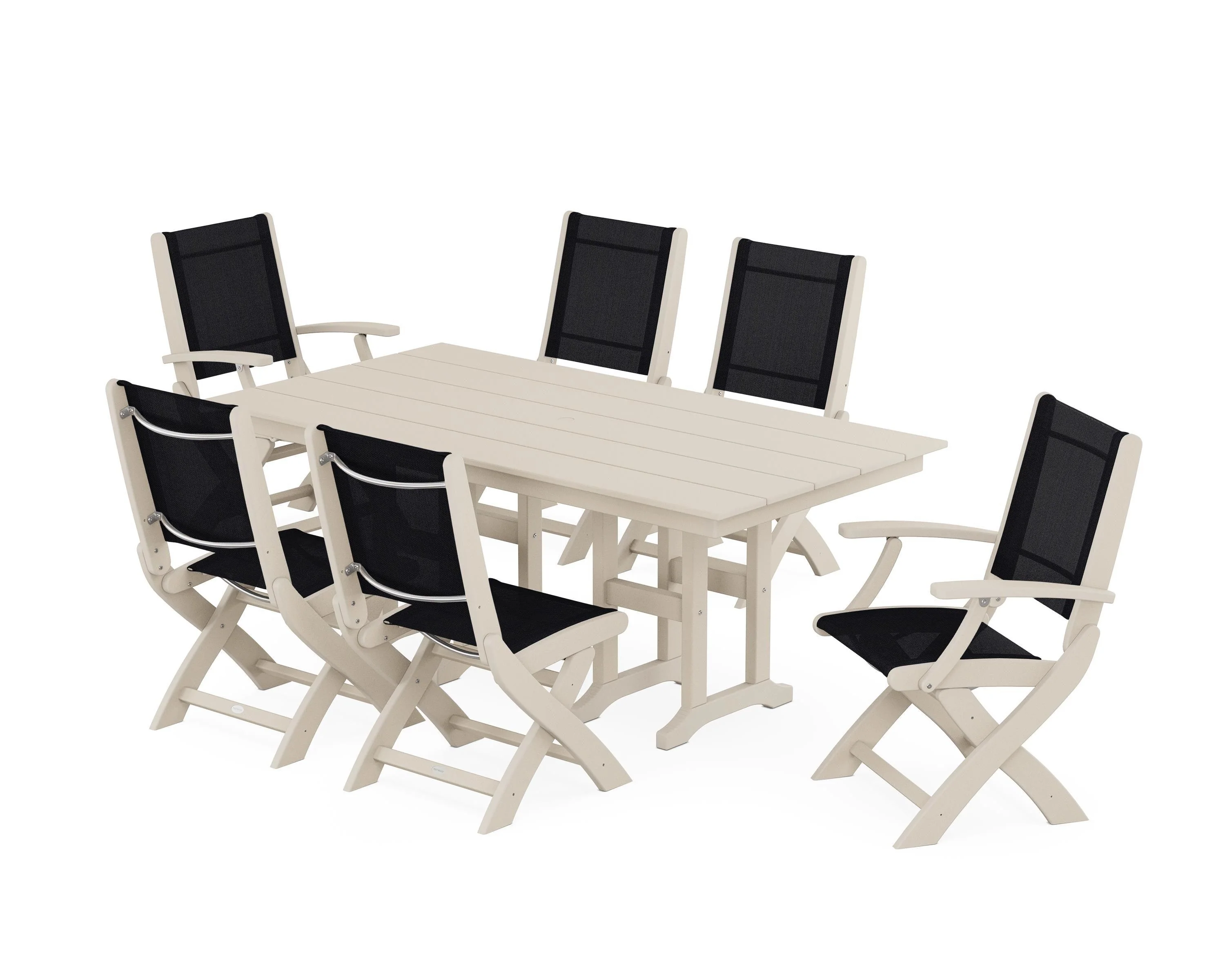 Coastal Folding Chair 7-Piece Farmhouse Dining Set - Image 45