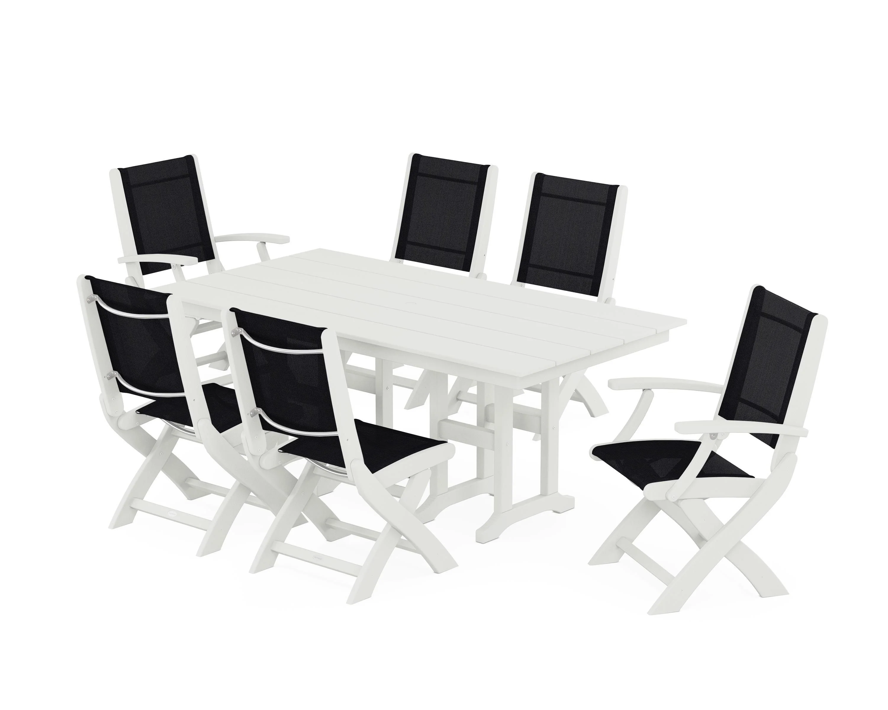 Coastal Folding Chair 7-Piece Farmhouse Dining Set - Image 46
