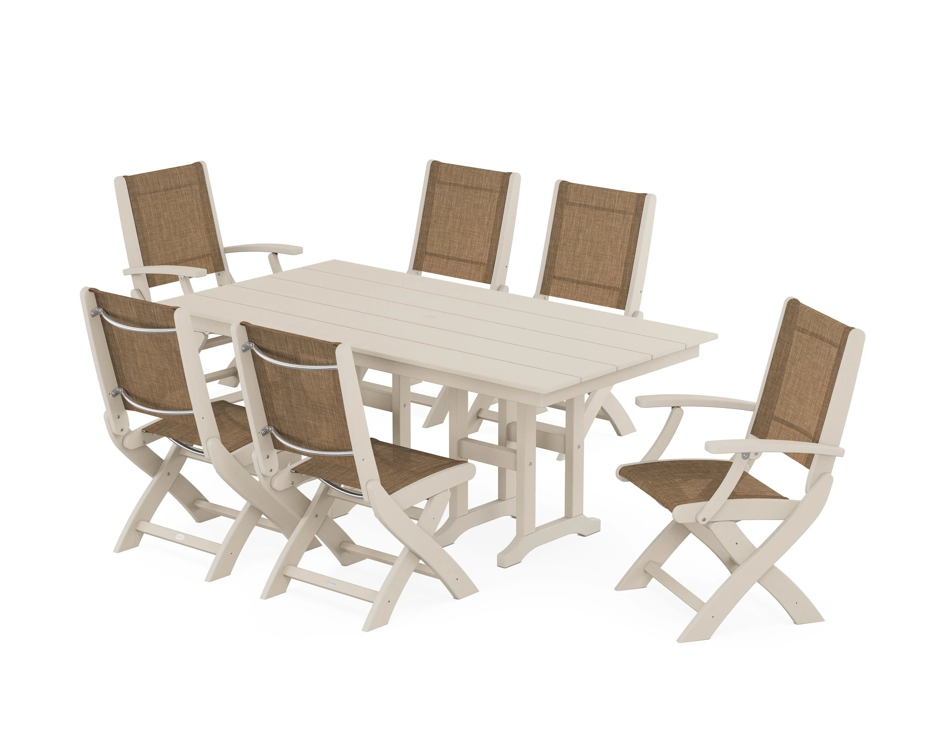 Coastal Folding Chair 7-Piece Farmhouse Dining Set - Image 47