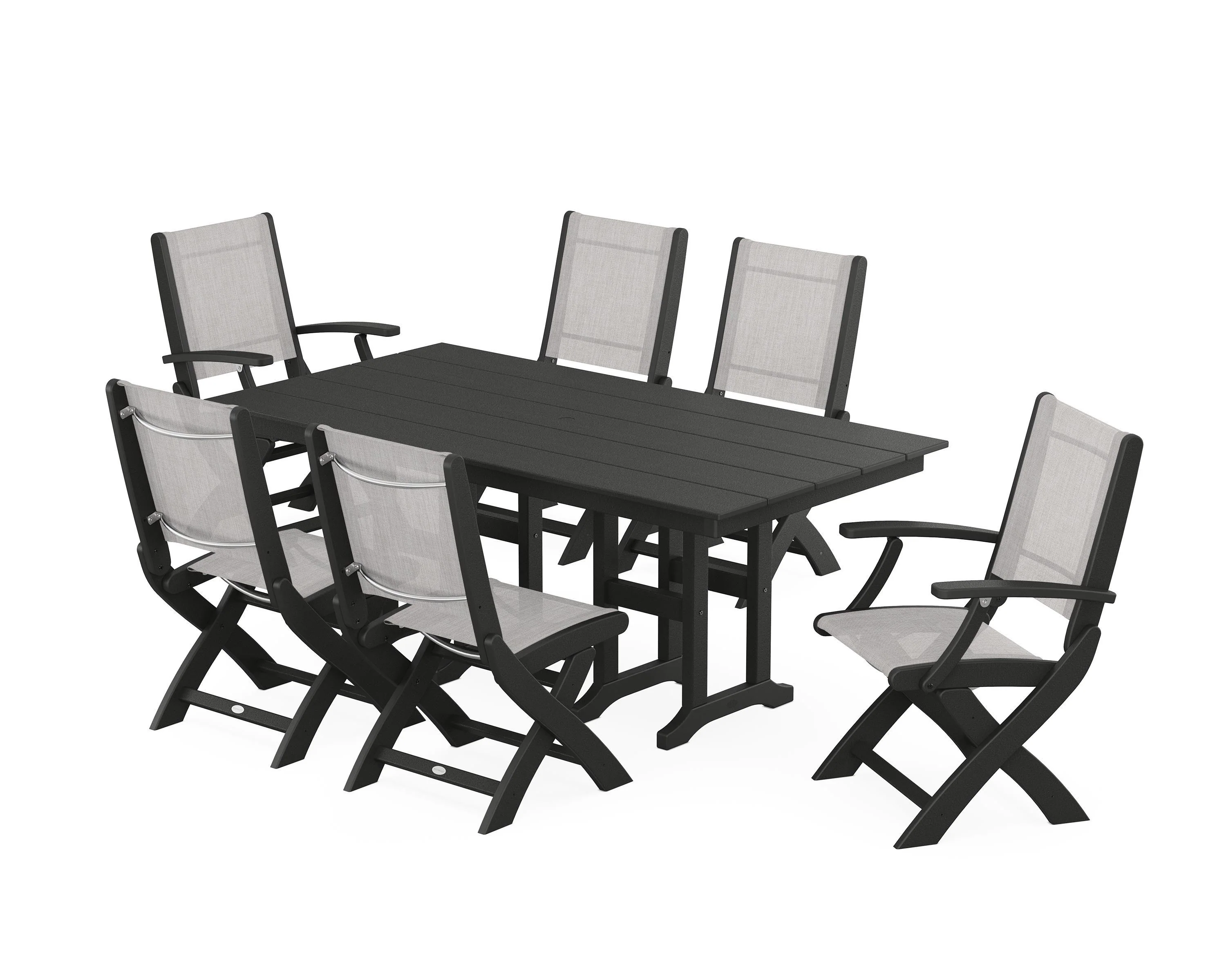 Coastal Folding Chair 7-Piece Farmhouse Dining Set - Image 48