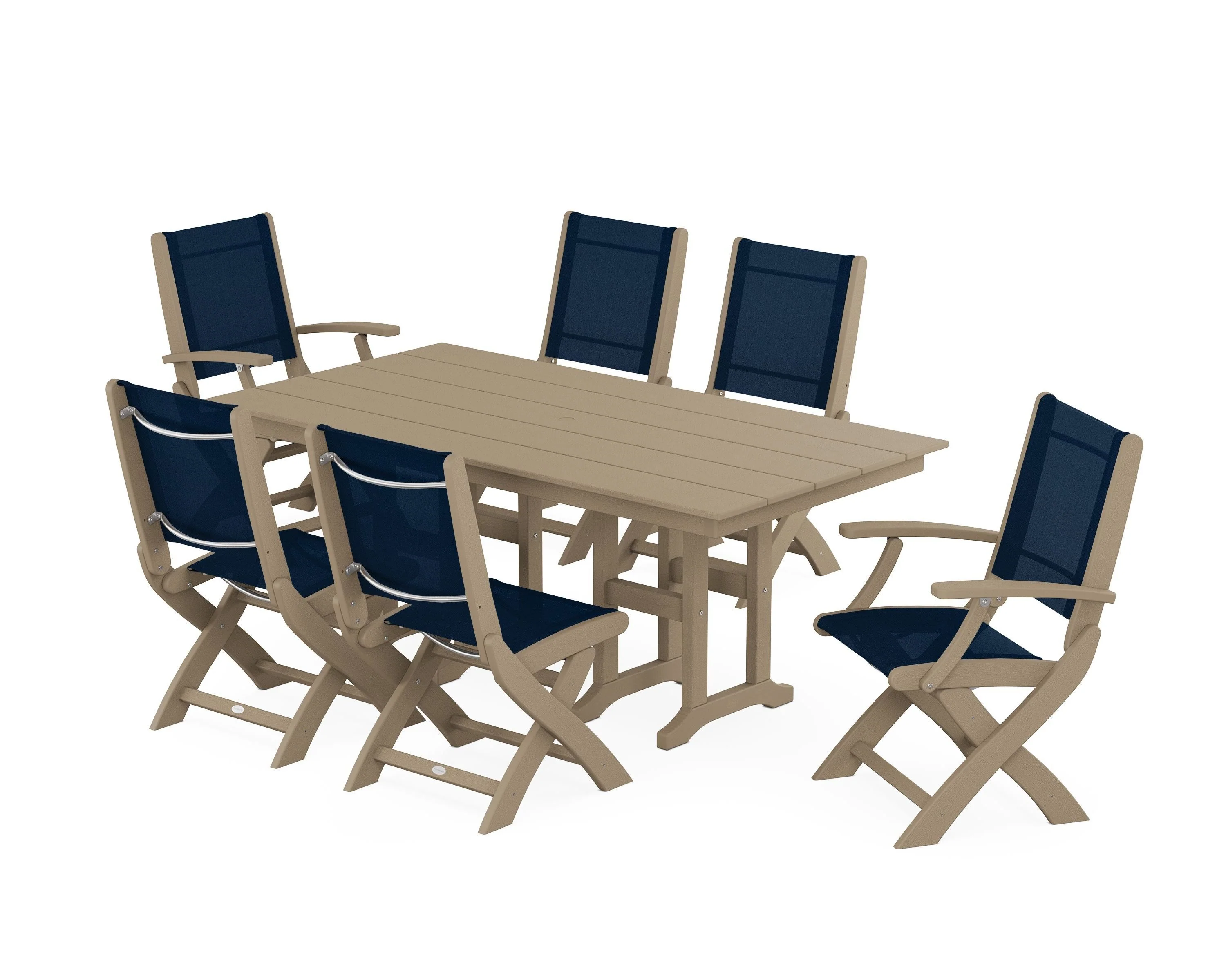 Coastal Folding Chair 7-Piece Farmhouse Dining Set - Image 49
