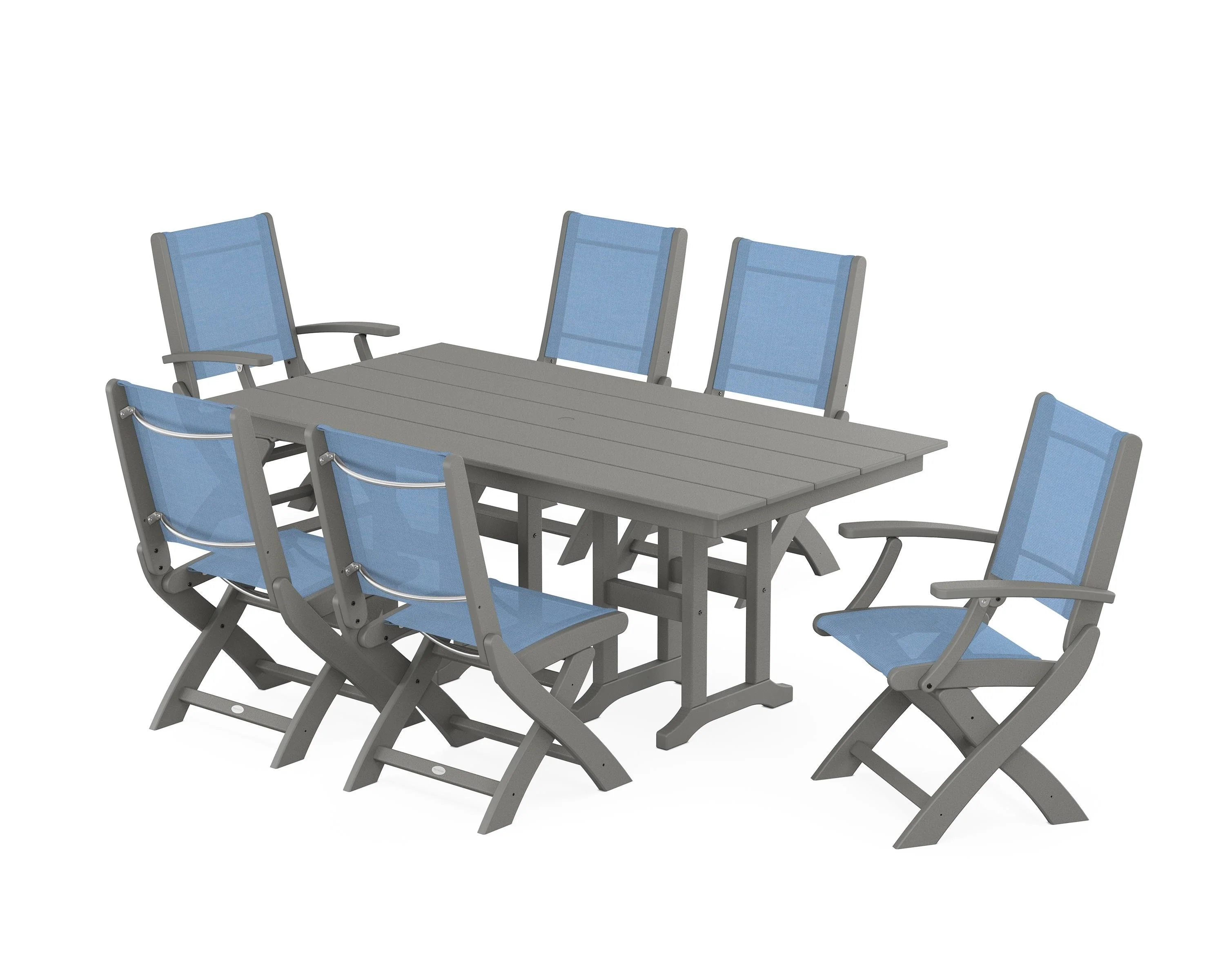 Coastal Folding Chair 7-Piece Farmhouse Dining Set - Image 5