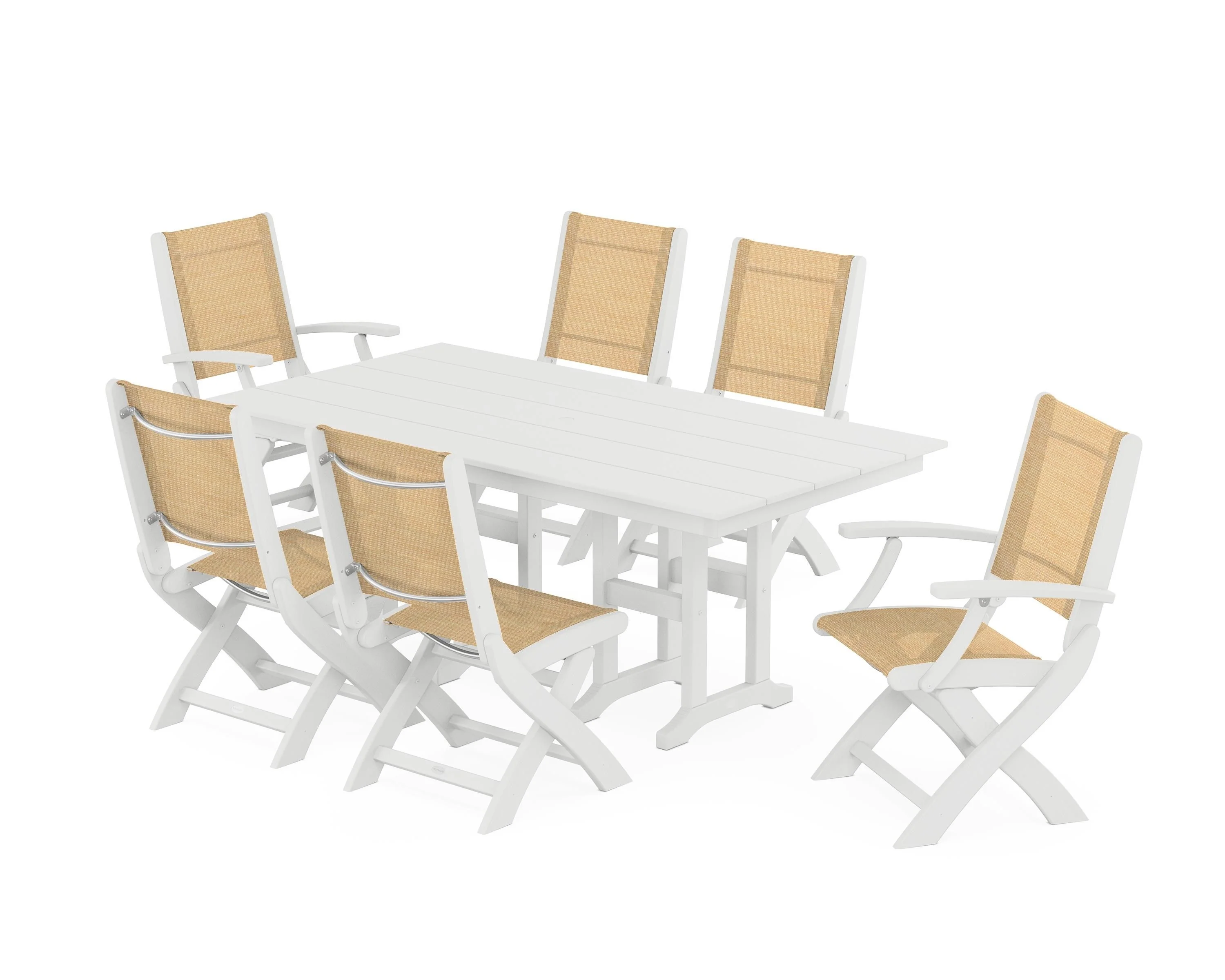 Coastal Folding Chair 7-Piece Farmhouse Dining Set - Image 50