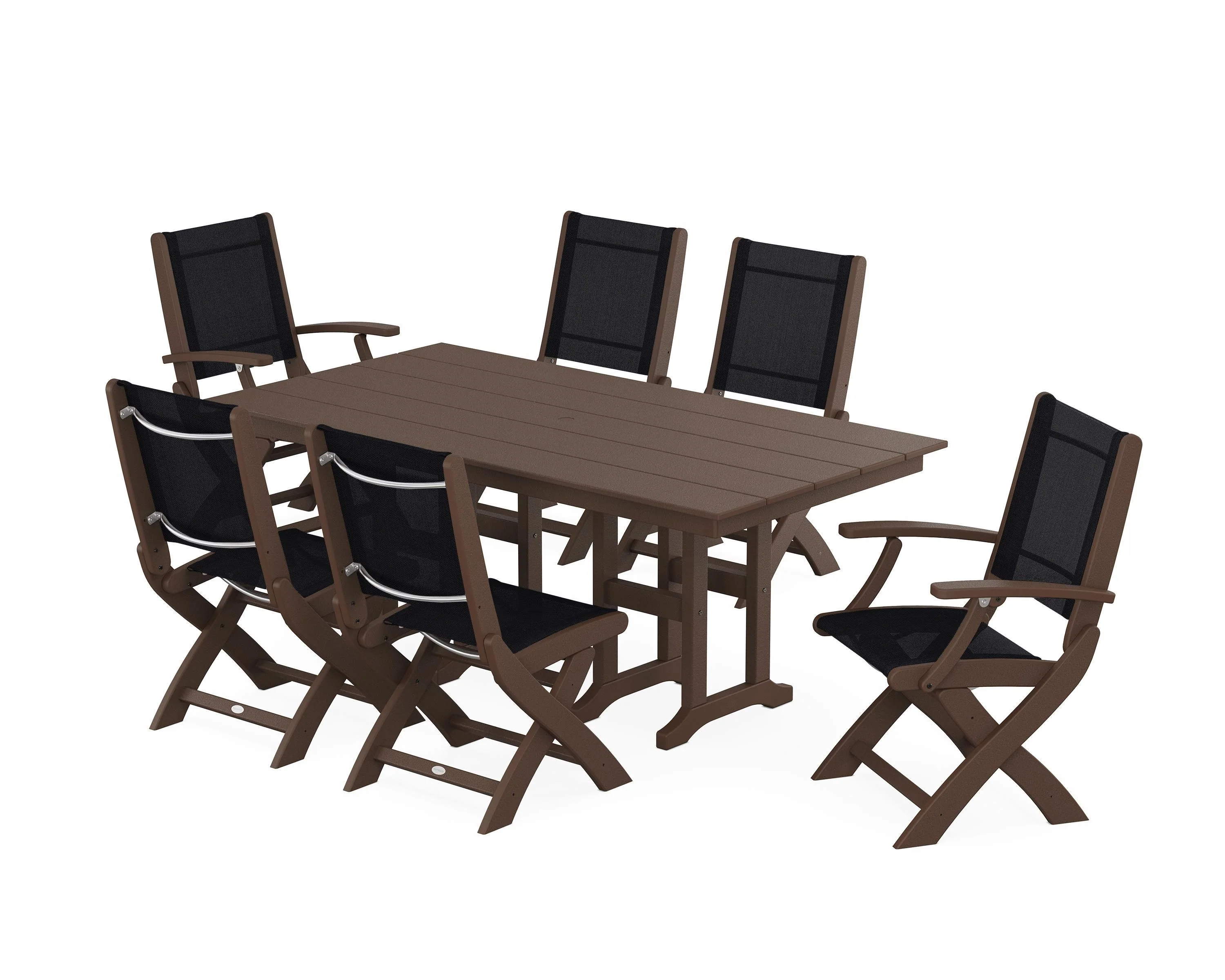 Coastal Folding Chair 7-Piece Farmhouse Dining Set - Image 51