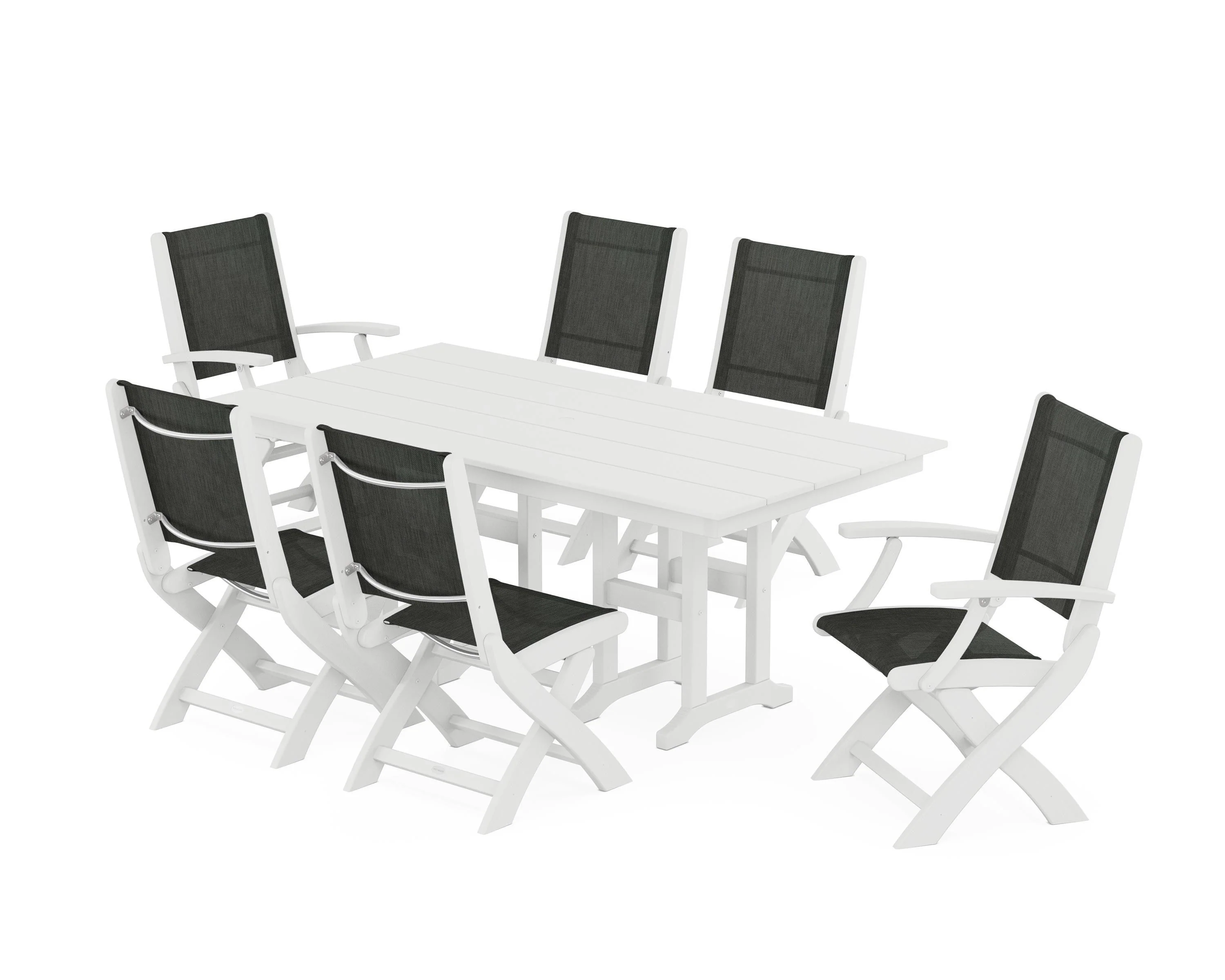 Coastal Folding Chair 7-Piece Farmhouse Dining Set - Image 52