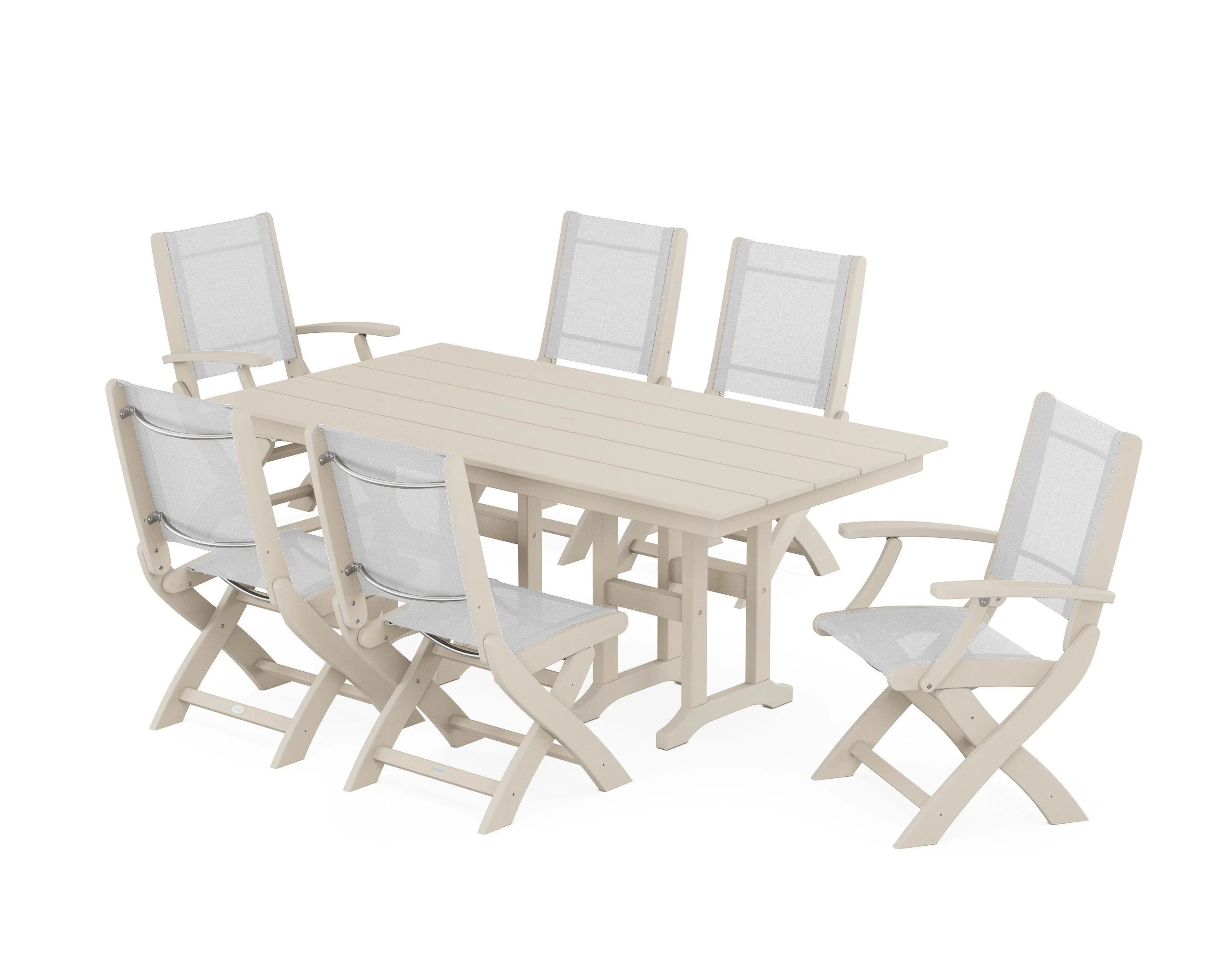 Coastal Folding Chair 7-Piece Farmhouse Dining Set - Image 53
