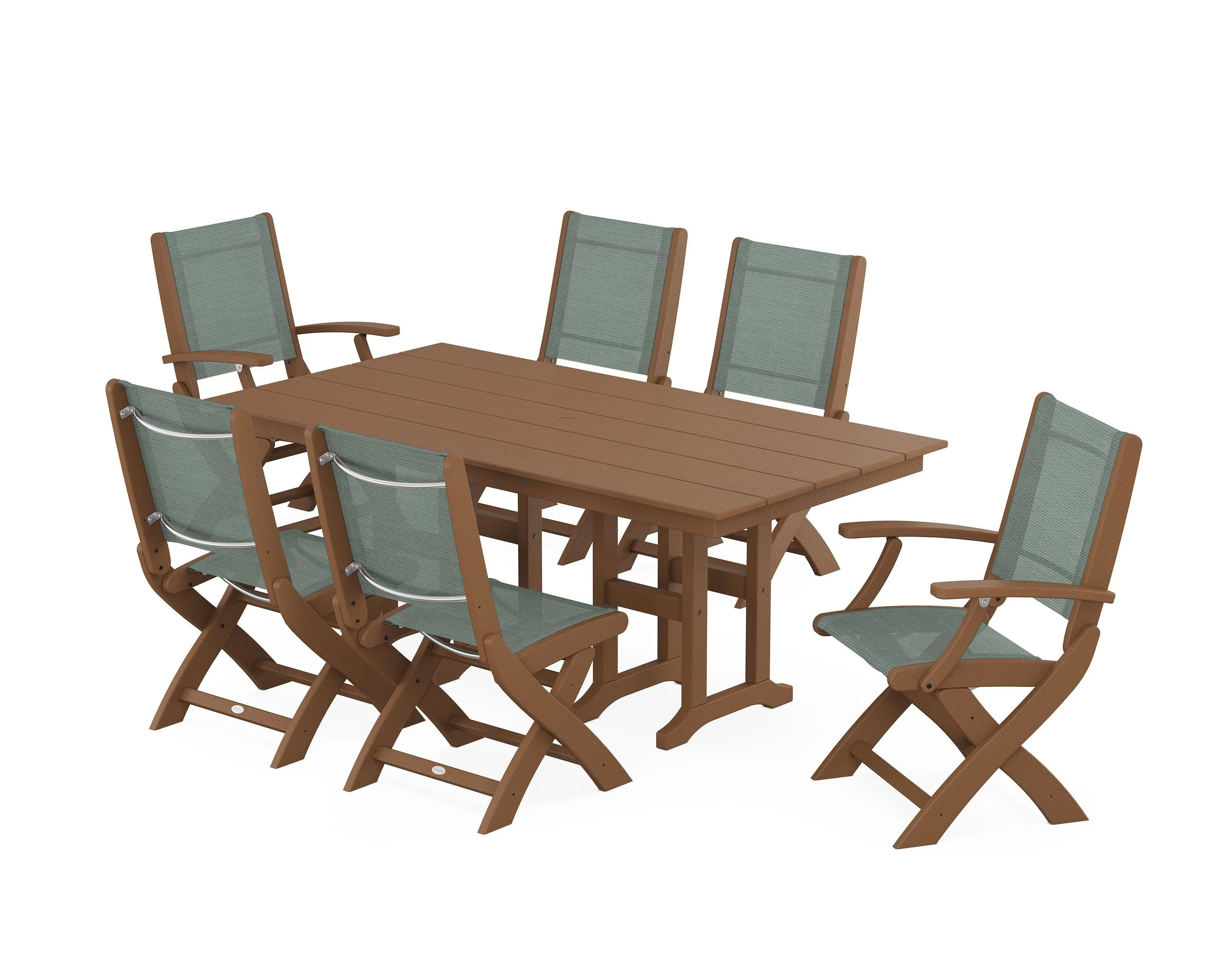 Coastal Folding Chair 7-Piece Farmhouse Dining Set - Image 54