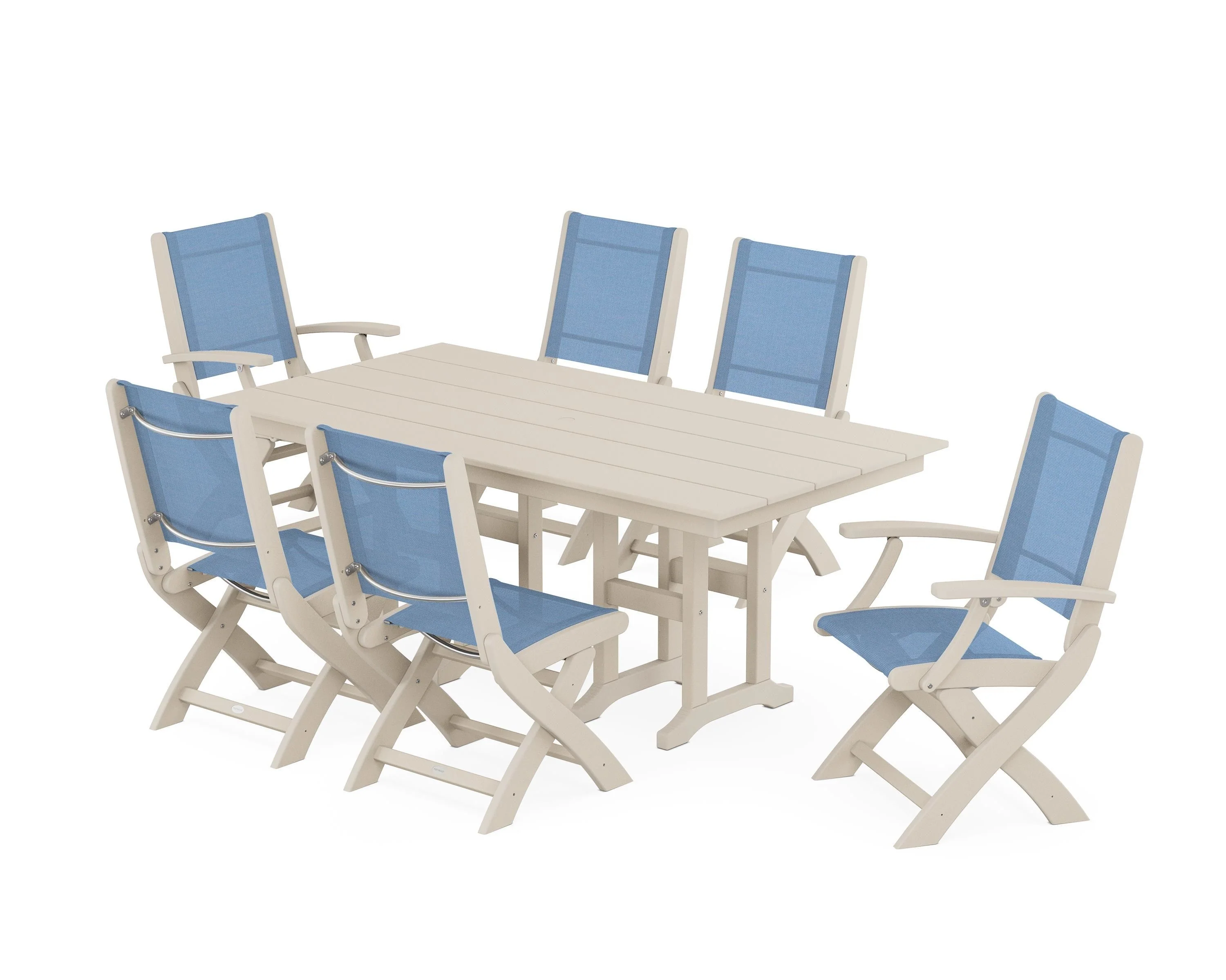 Coastal Folding Chair 7-Piece Farmhouse Dining Set - Image 55