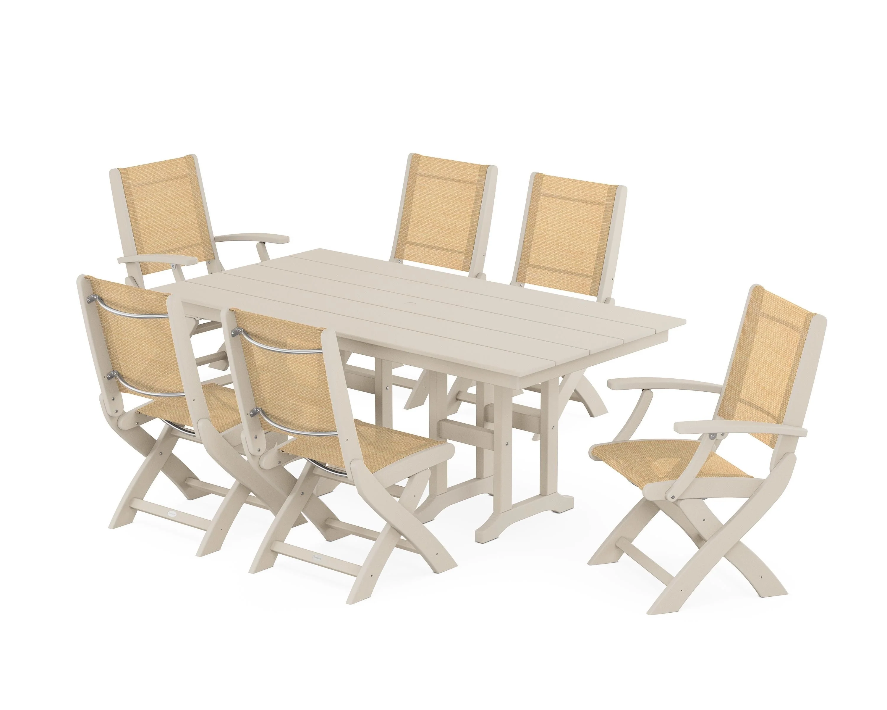 Coastal Folding Chair 7-Piece Farmhouse Dining Set - Image 58