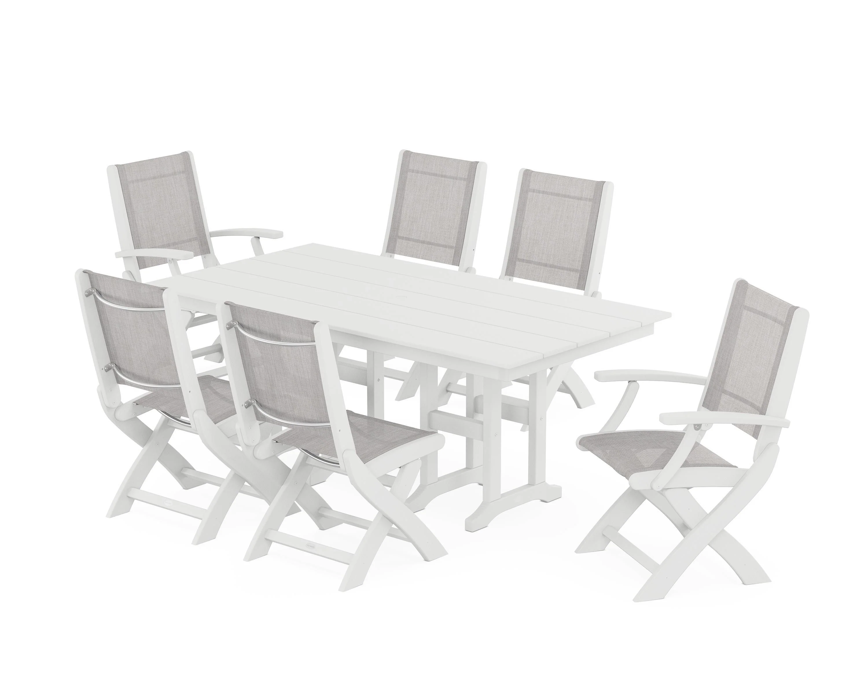 Coastal Folding Chair 7-Piece Farmhouse Dining Set - Image 6
