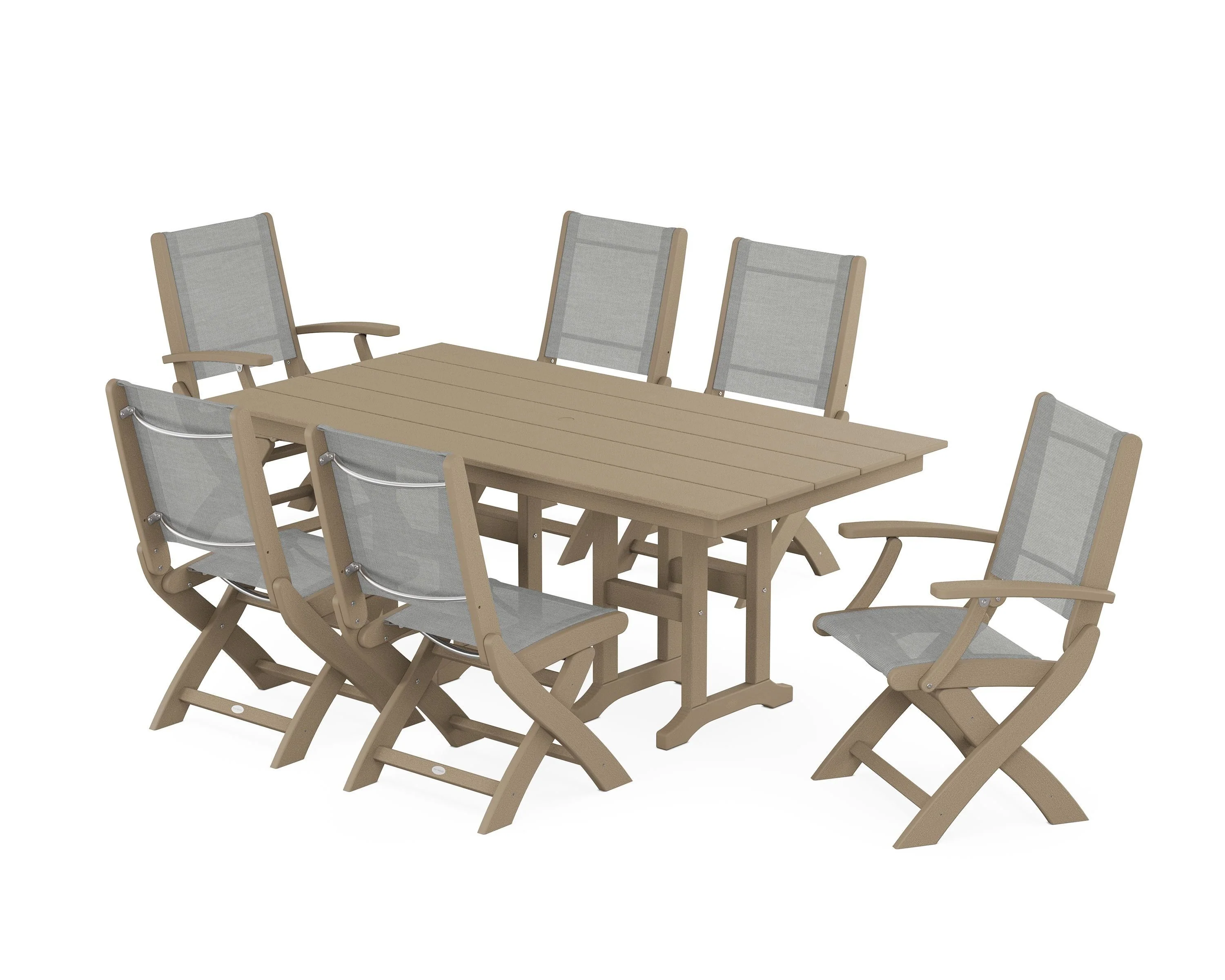 Coastal Folding Chair 7-Piece Farmhouse Dining Set - Image 61