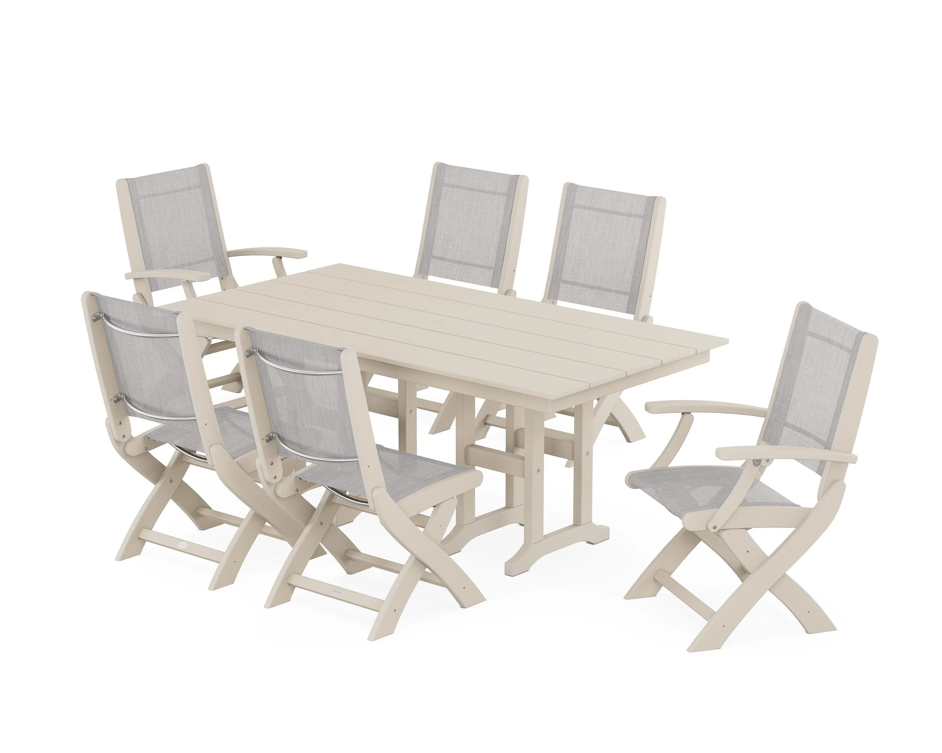 Coastal Folding Chair 7-Piece Farmhouse Dining Set - Image 62