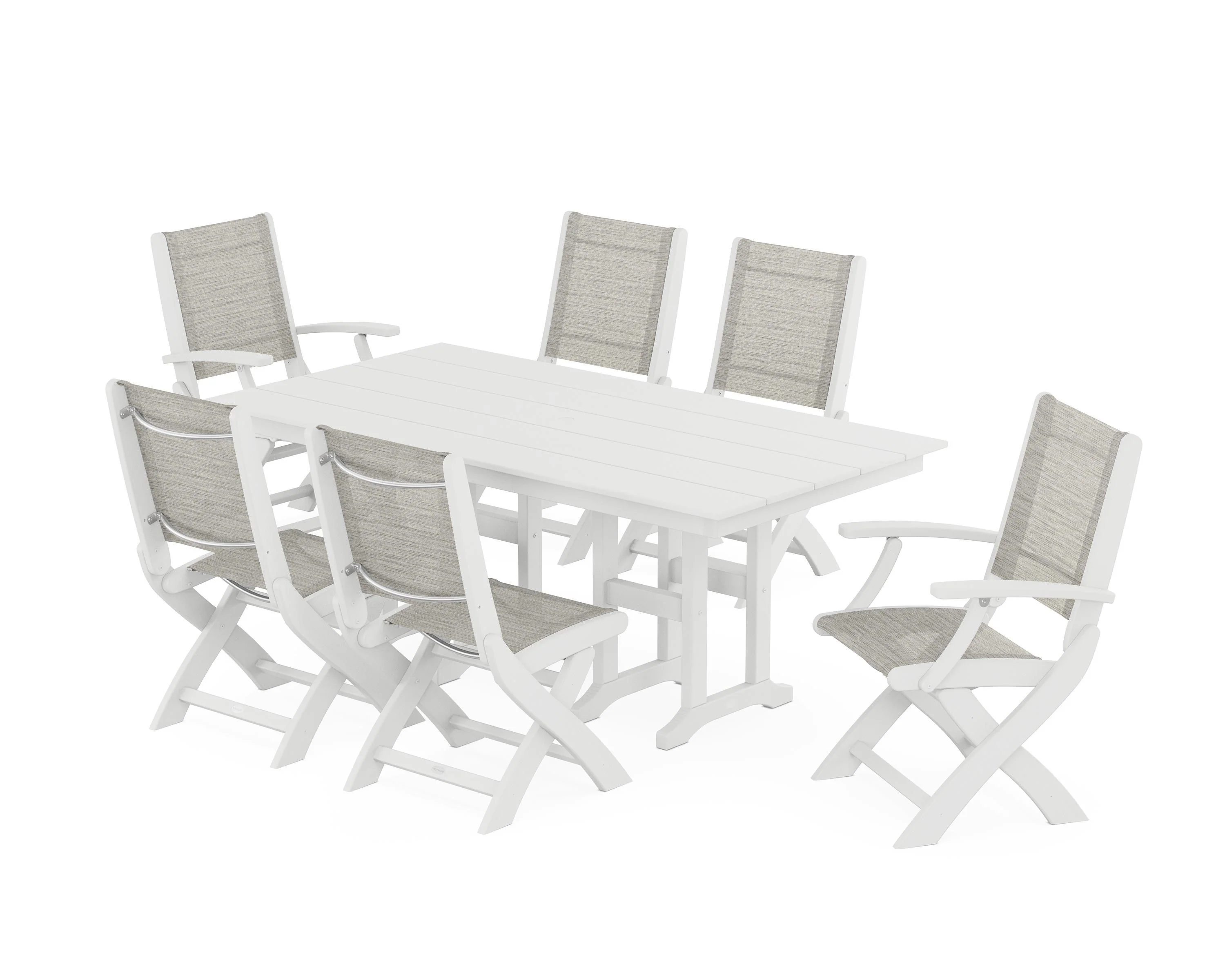 Coastal Folding Chair 7-Piece Farmhouse Dining Set - Image 64