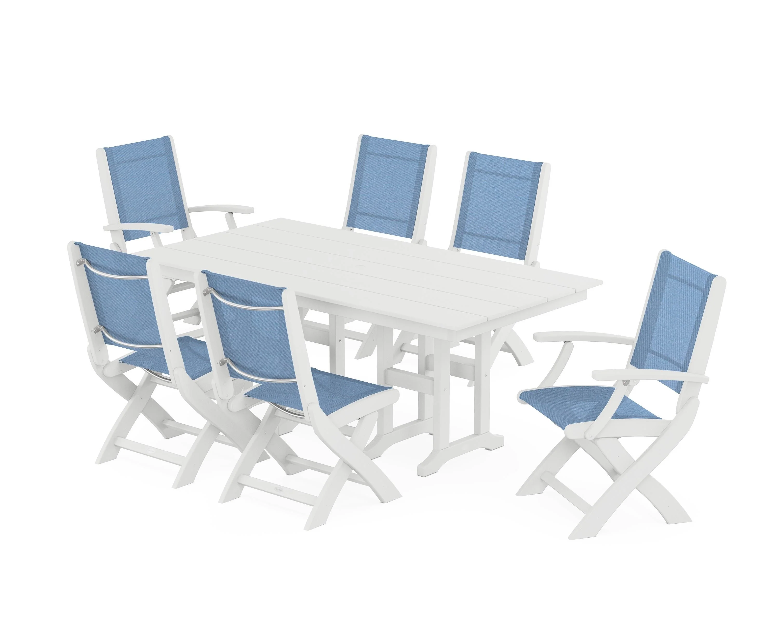 Coastal Folding Chair 7-Piece Farmhouse Dining Set - Image 65