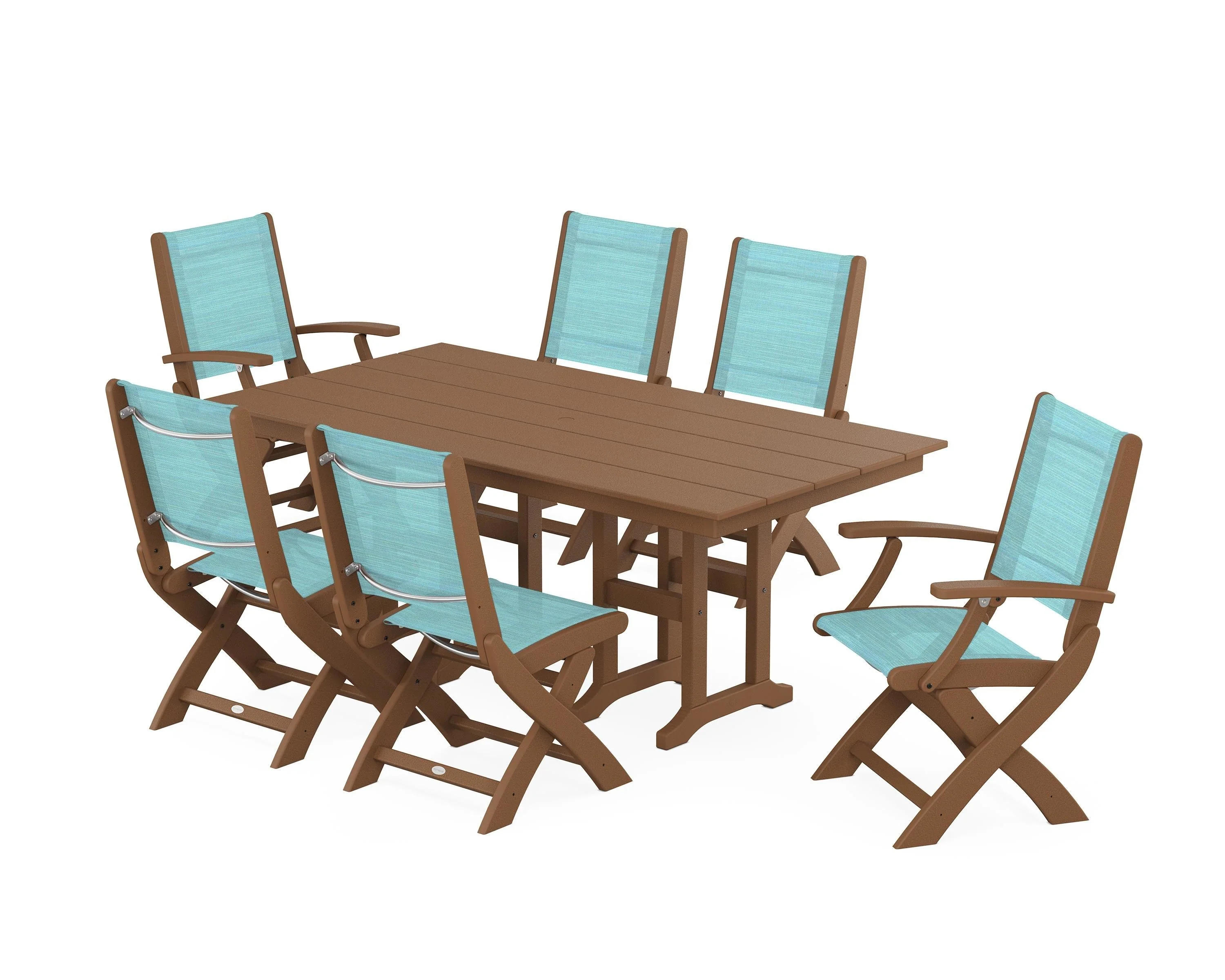 Coastal Folding Chair 7-Piece Farmhouse Dining Set - Image 67