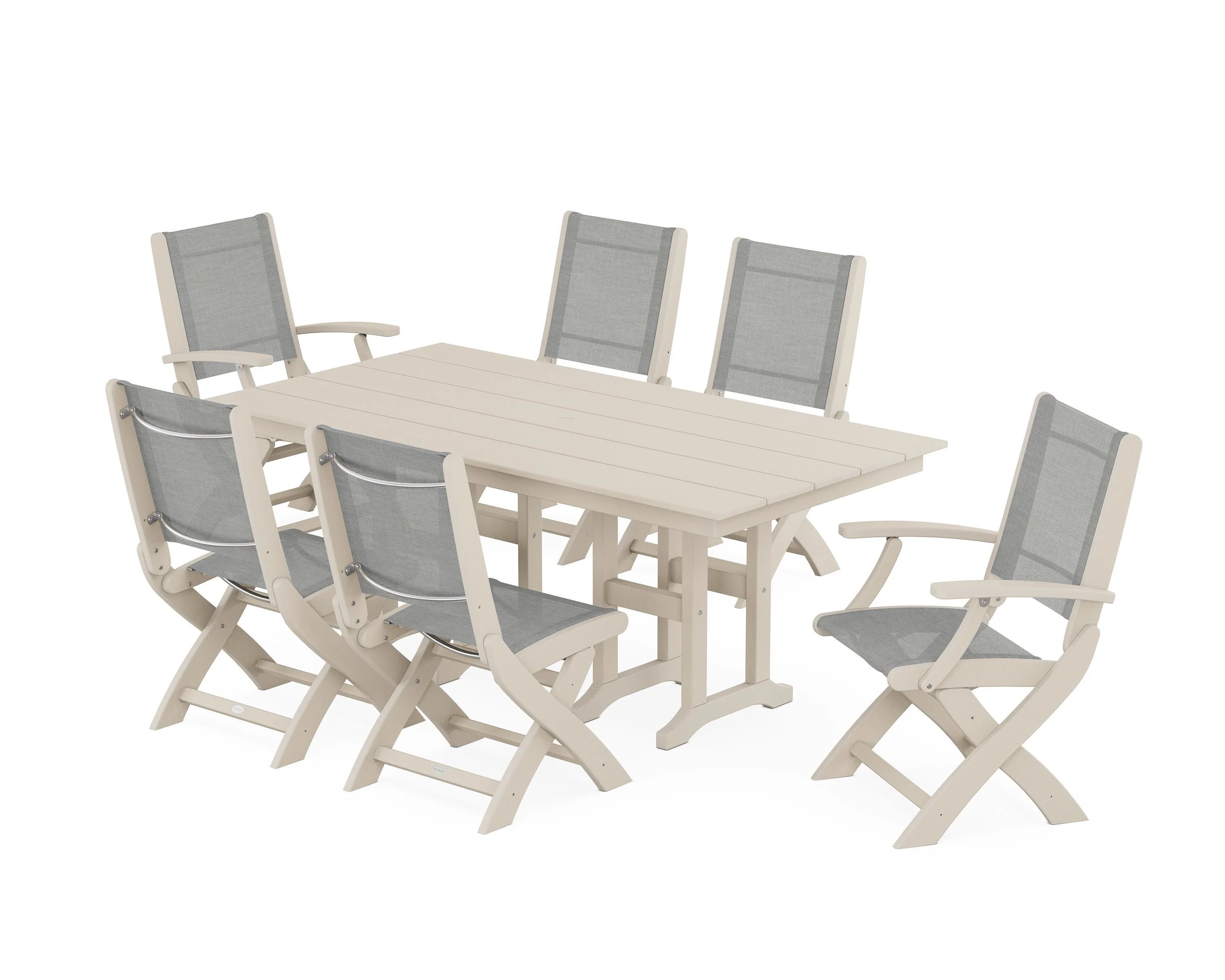 Coastal Folding Chair 7-Piece Farmhouse Dining Set - Image 7